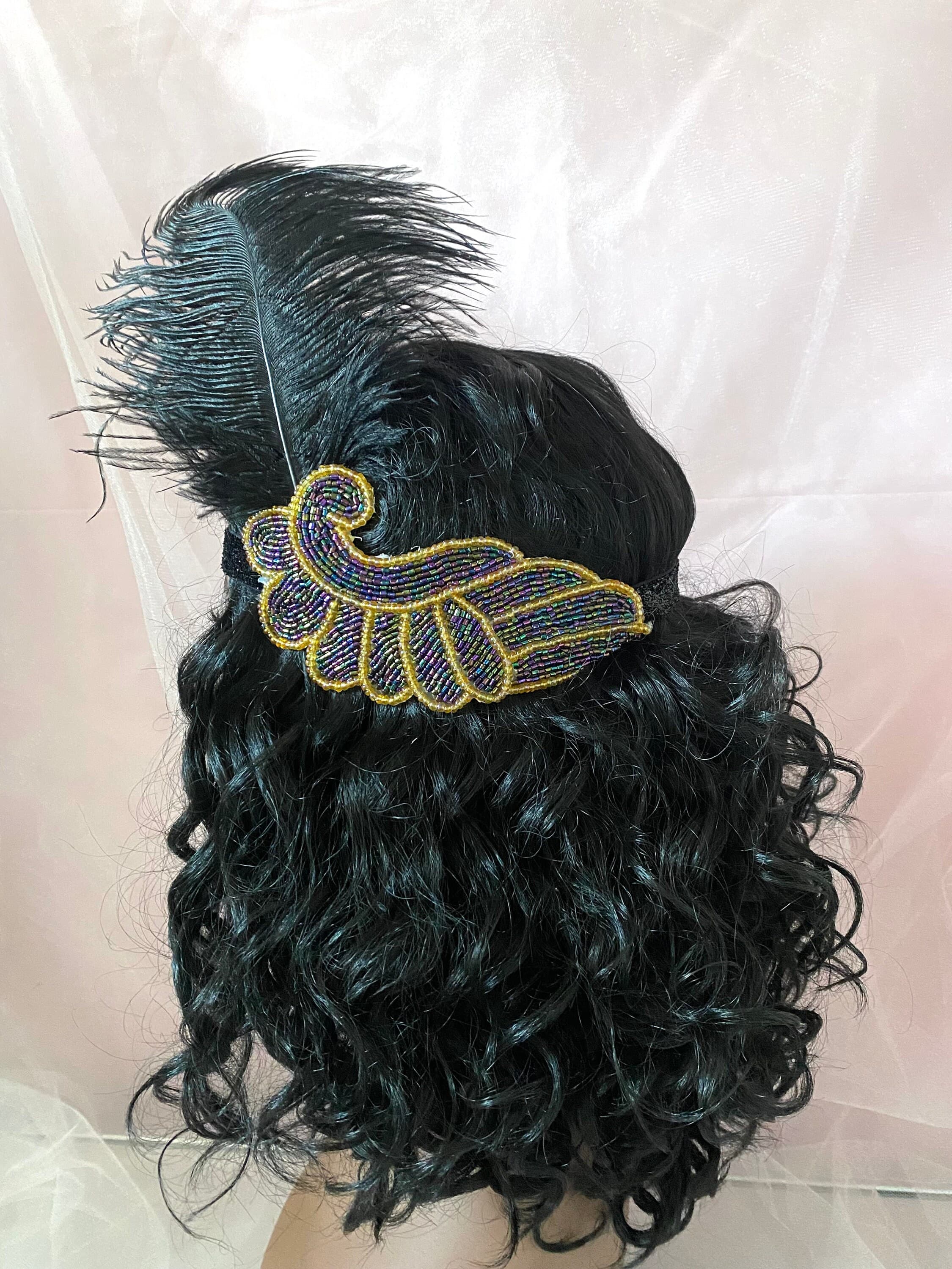 Black Feather Headband, Gatsby Flapper Style - image 3