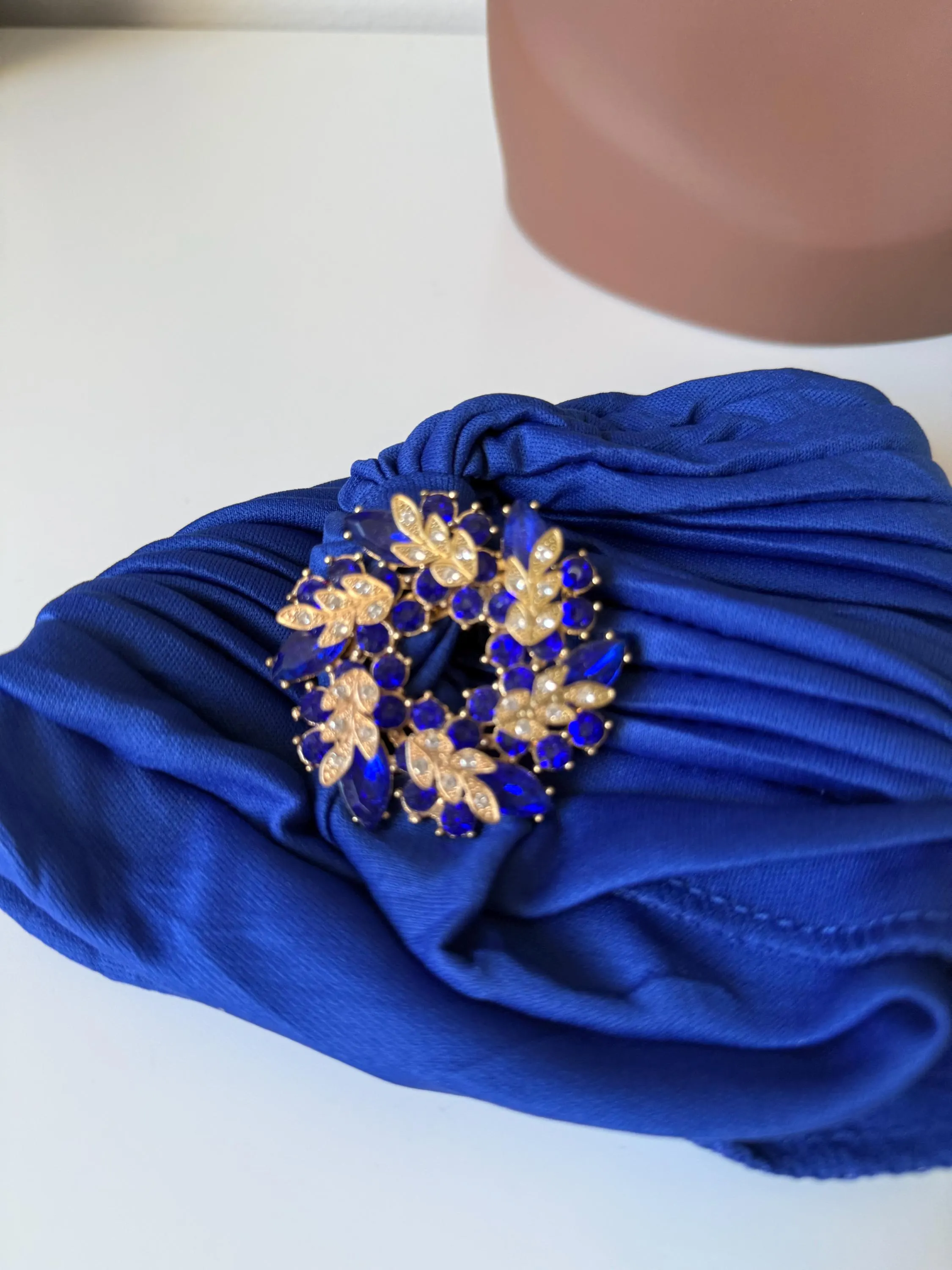Blue Turban with Brooch, Full Head Hair Covering - image 5