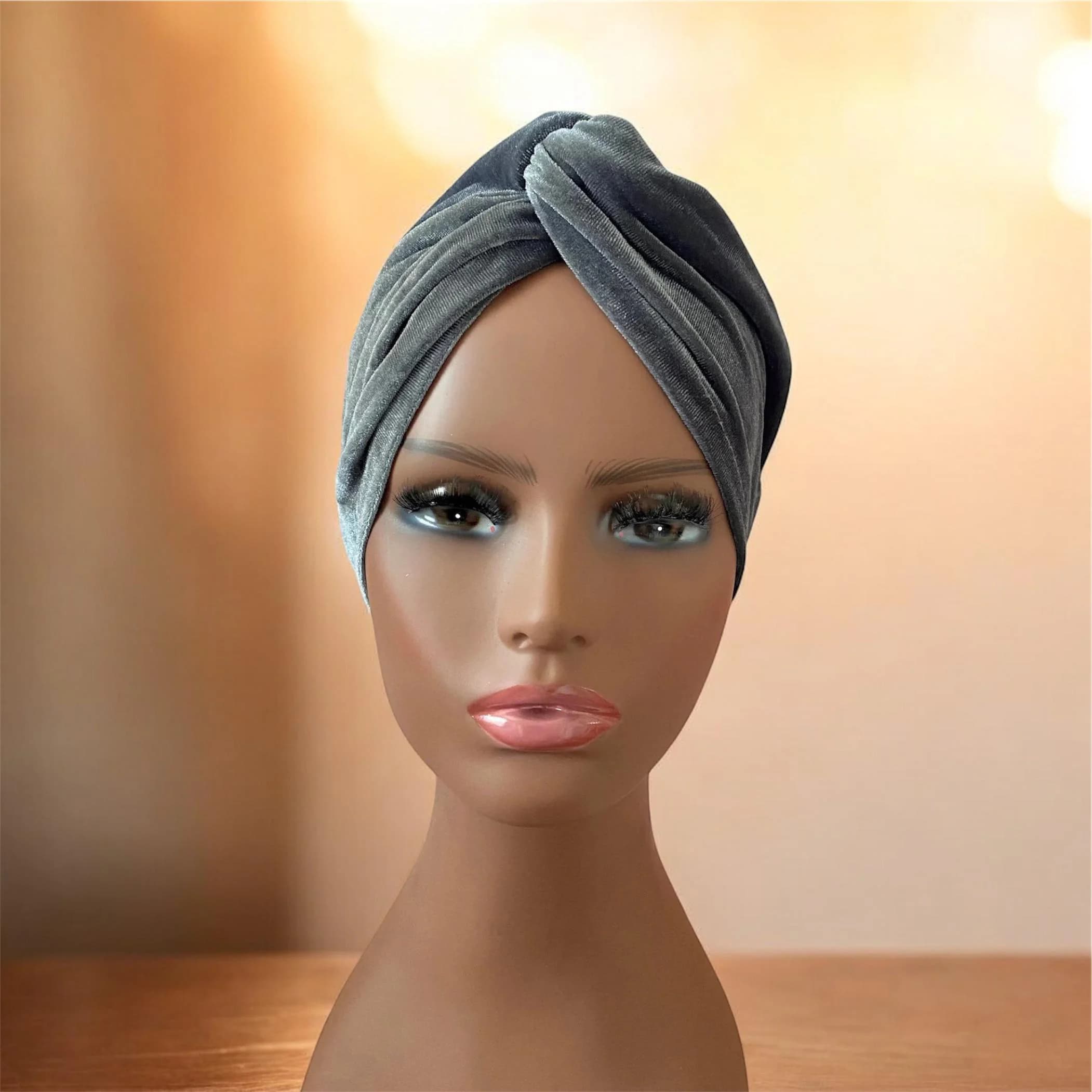 Gray Velvet Turban: Fashion Headwrap, Chemo Hat - image 3