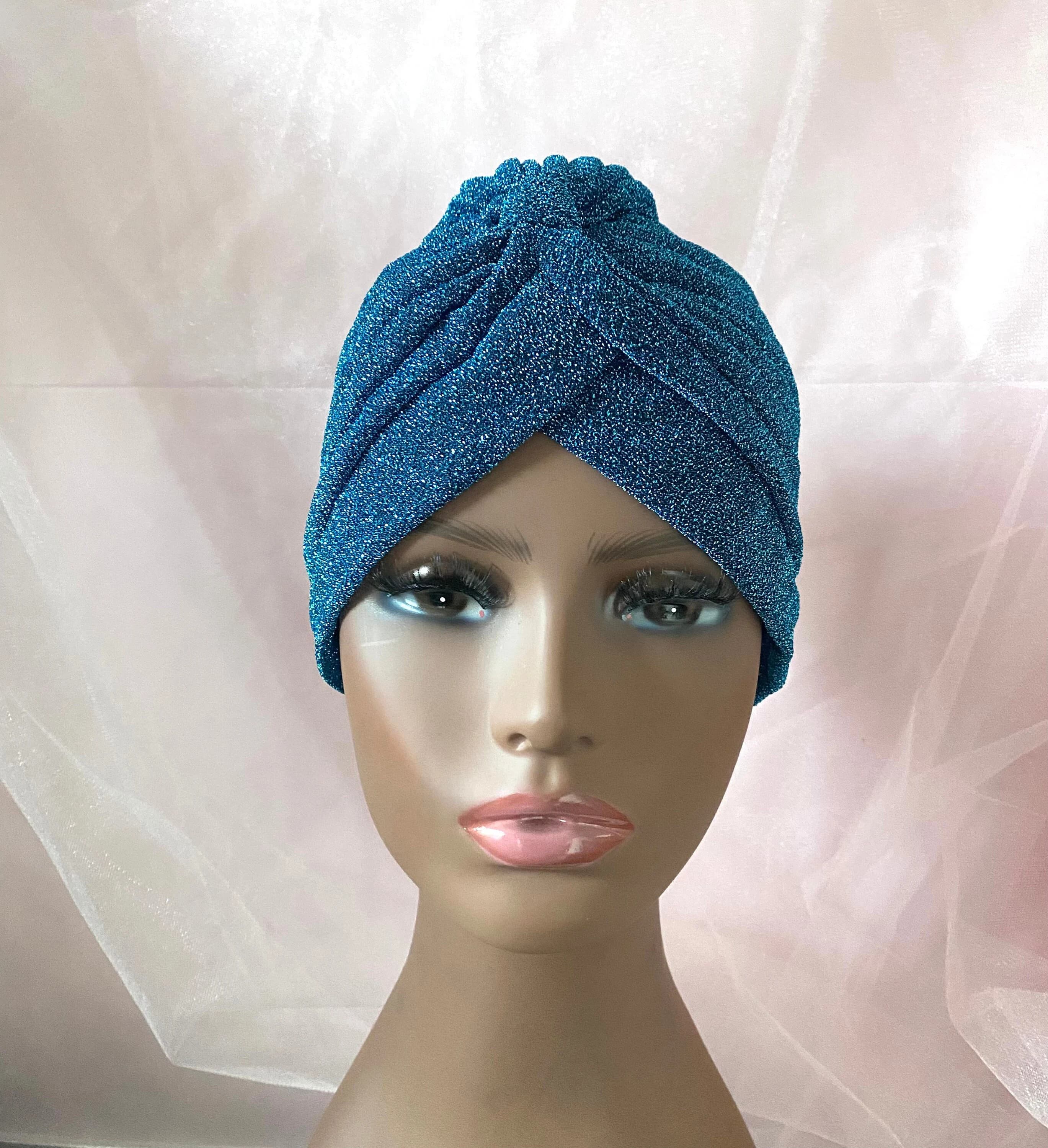 Blue Sparkly Stretch Turban: Full Head Hijab Scarf - image 3