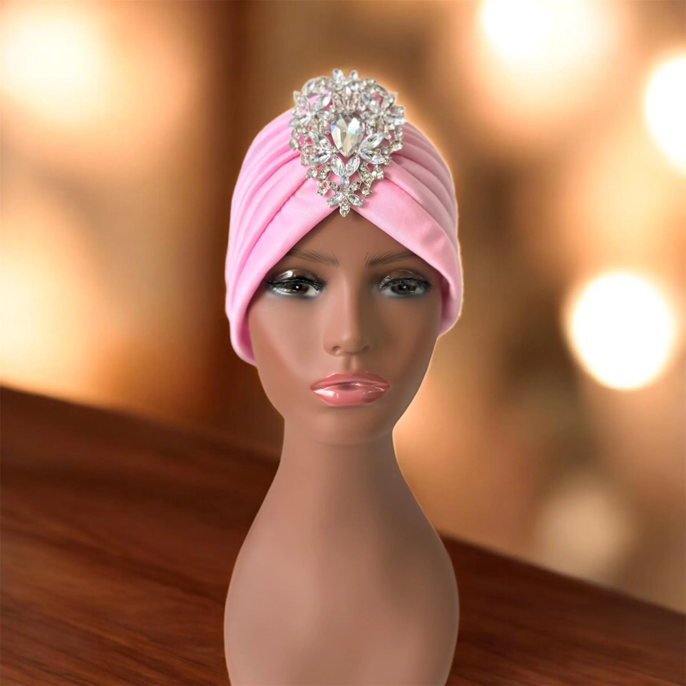 Pink Turban with Brooch, Lightweight Summer & Cozy Winter Wrap