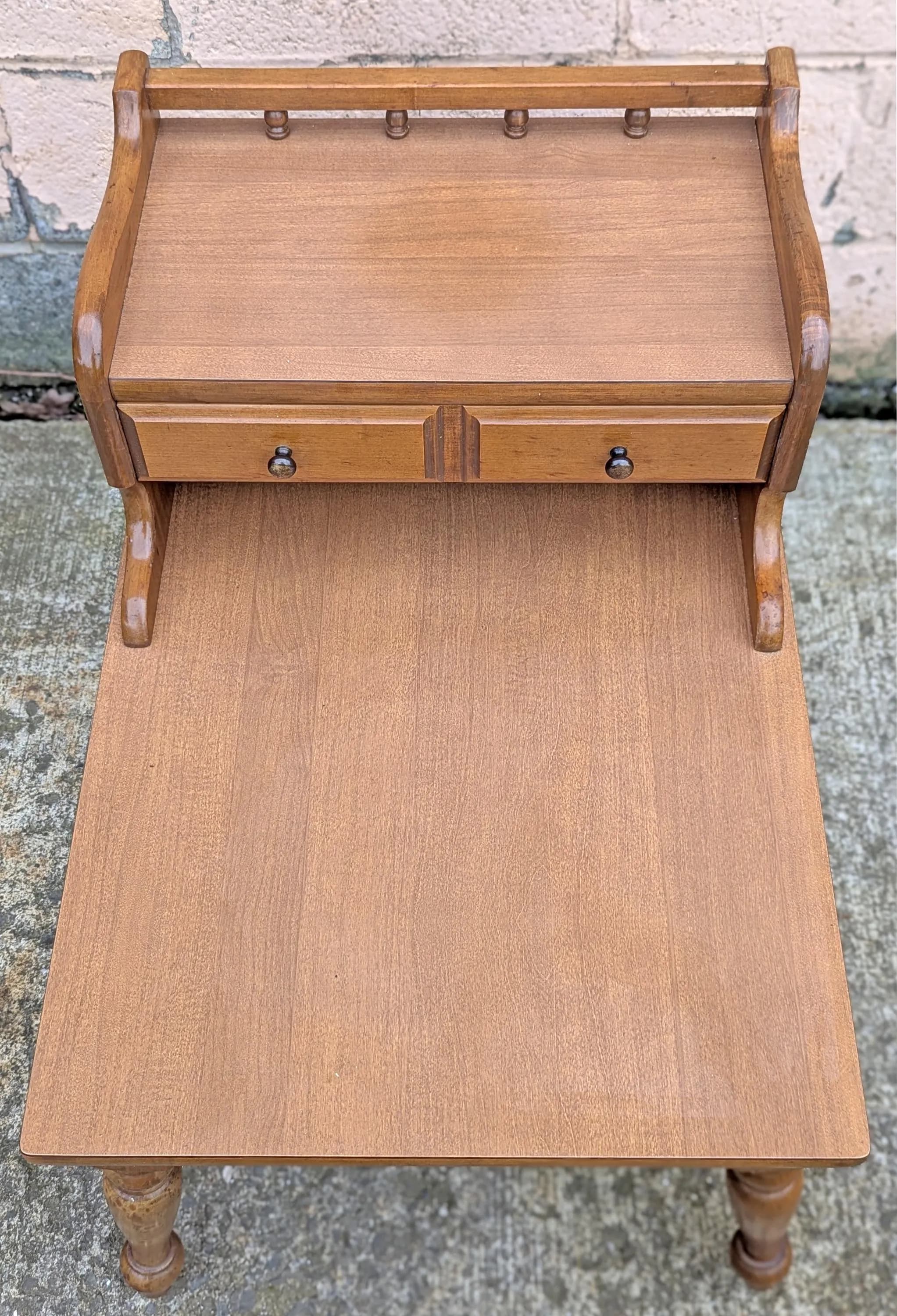 Pair of Vintage Antique Old Mid Century Mersman SOLID Wooden Wood & Formica Wooden 2 Tier End Side Accent Lamp Tables Night Stand Shelf - image 5