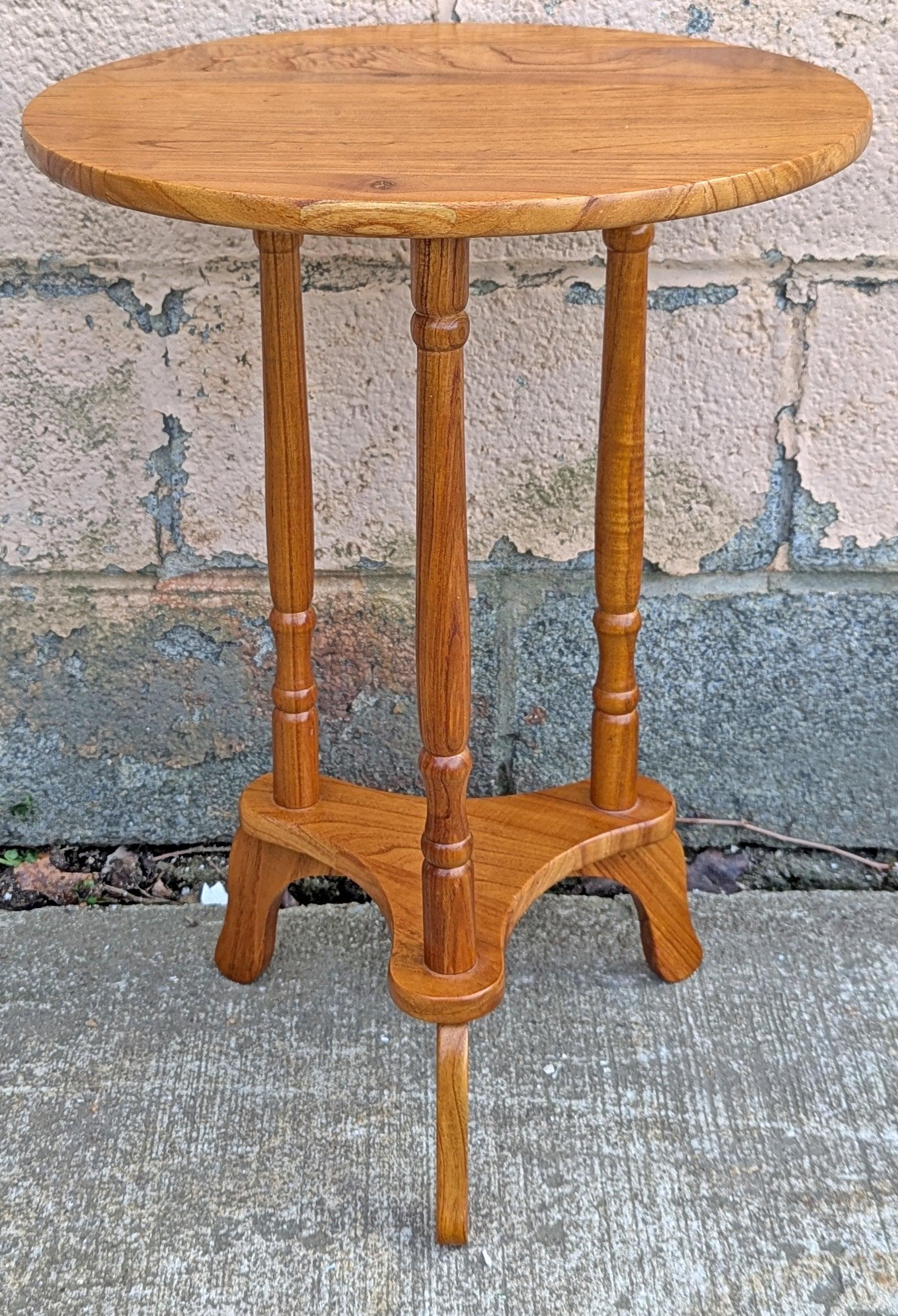 17" Round Vintage Antique Old SOLID Acacia Hardwood Wood Wooden Side End Accent Foyer Pedestal Table Lamp Plant Table Shelf Stand - image 3