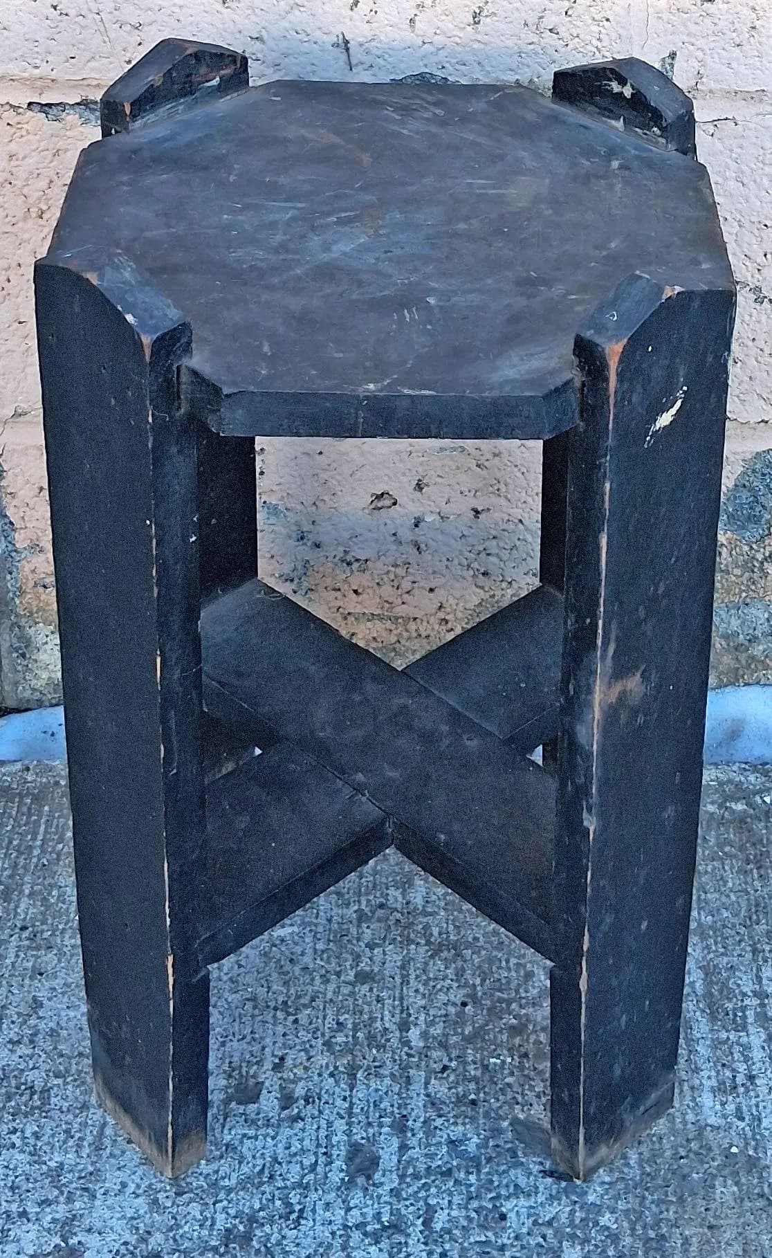 Antique Vintage Old Solid Oak Wood Wooden Octagon Octagonal Lamp End Side Accent Table Plant Stand Stool Chair Arts & Crafts Mission Style - image 3