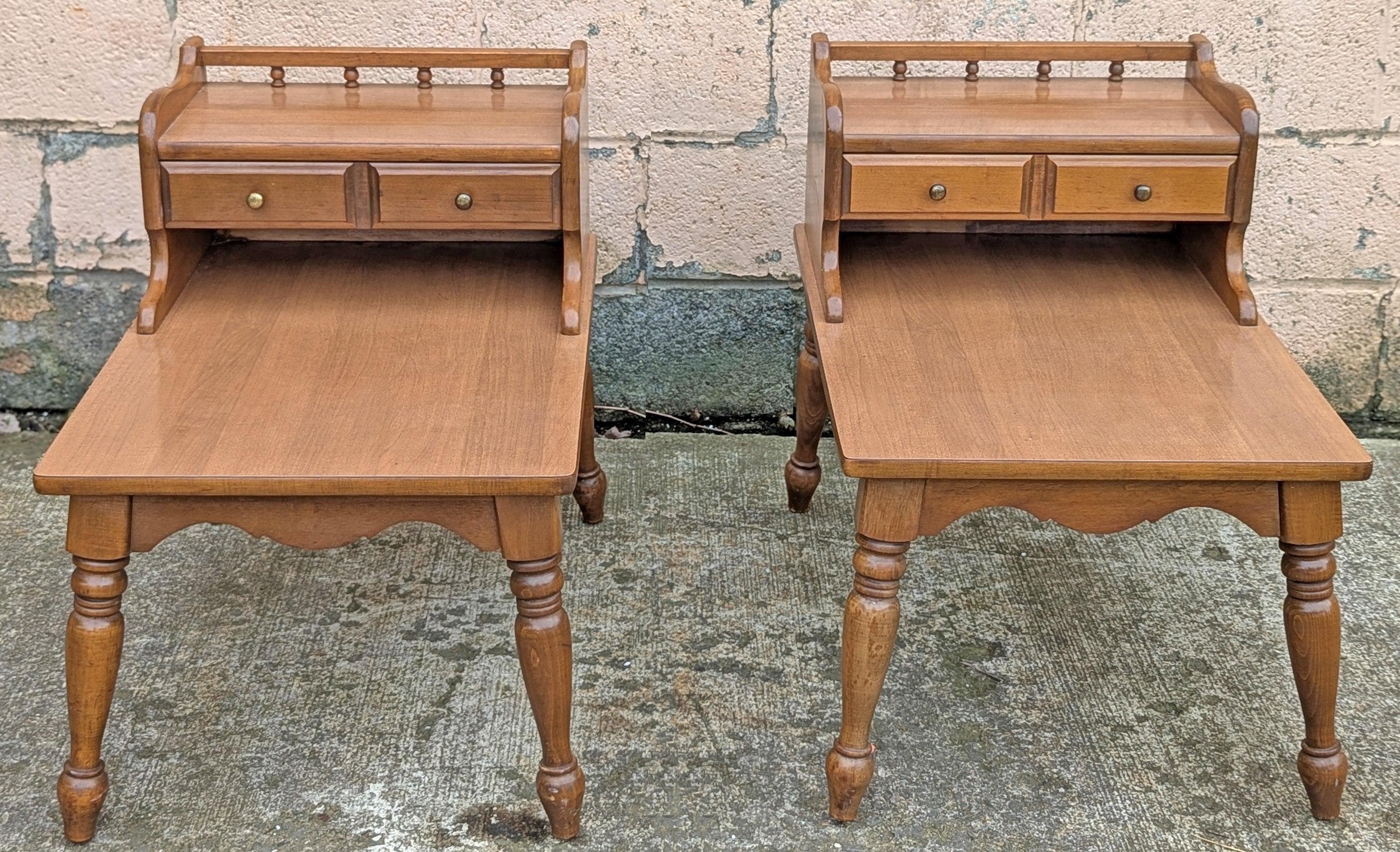 Pair of Vintage Antique Old Mid Century Mersman SOLID Wooden Wood & Formica Wooden 2 Tier End Side Accent Lamp Tables Night Stand Shelf - image 3