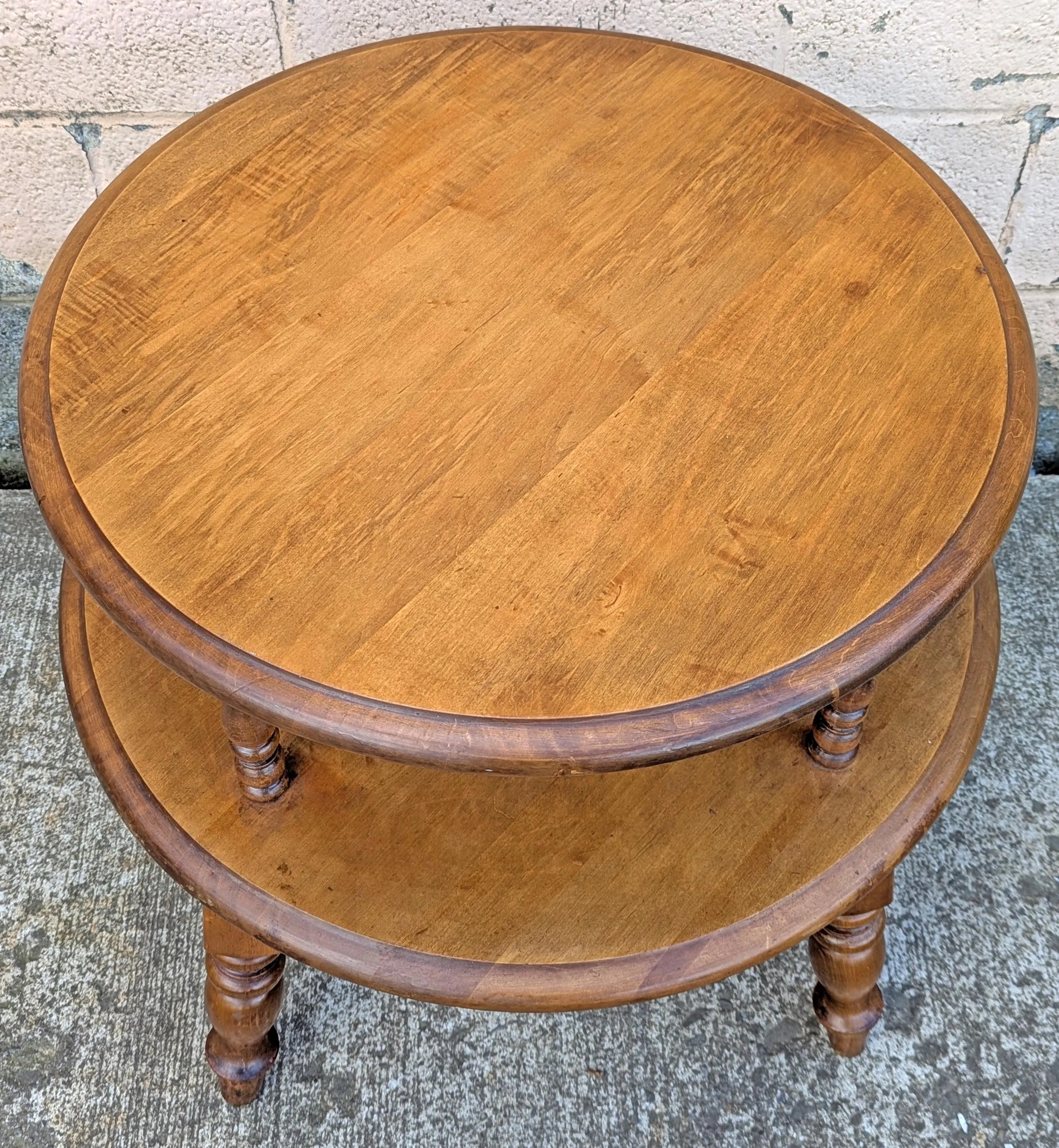 Vintage Antique Old Reclaimed Salvaged SOLID Wood Wooden 2 TIER Coffee Sofa Accent Table Round Circle Circular - image 5