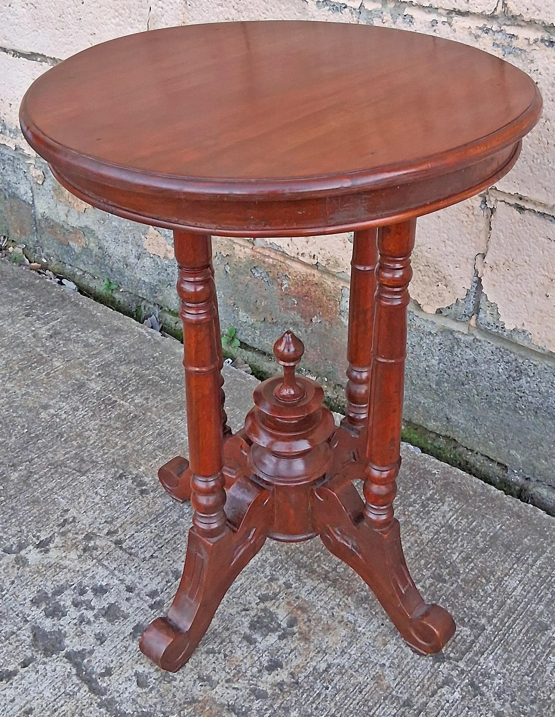 Antique Vintage Old Salvaged Reclaimed Victorian SOLID Mahogany Wood Wooden Circular Side Accent End Lamp Plant Stand Table Nightstand