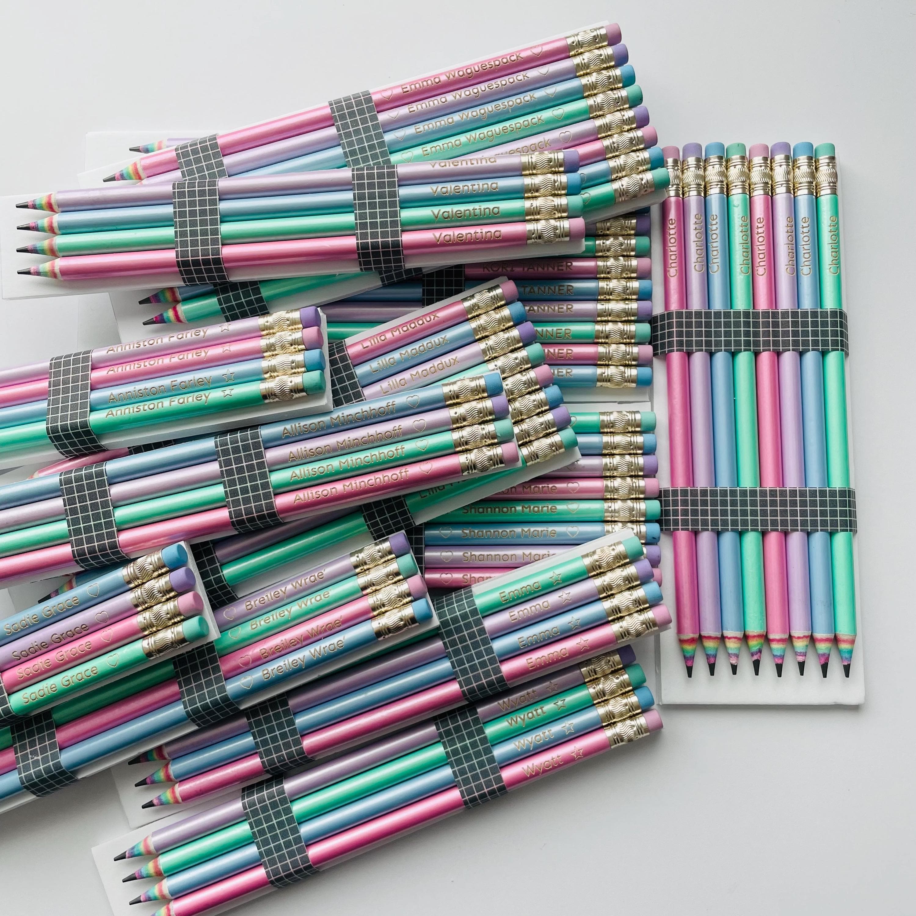 Personalized Rainbow Pencils - Set of 4 - Laser Engraved Recycled Paper - Stationery Gift - Birthday - Graduation - Valentine - Christmas - image 2