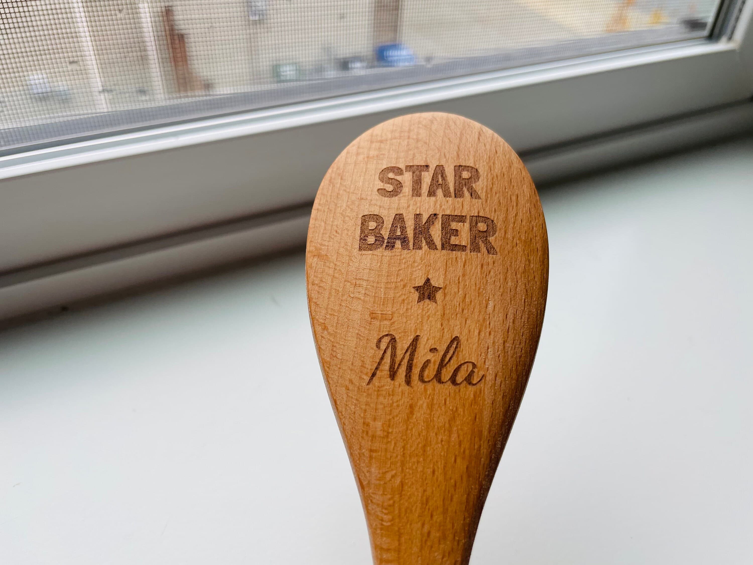 Personalized Star Baker Engraved Beech Wood Spoon - 12 Inch - image 4