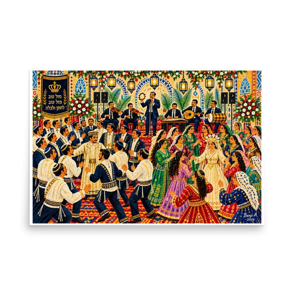 Yemenite Jewish Wedding Art, Traditional Yemenite Dancing, Jewish Heritage, Judaica Celebration Wall Decor
