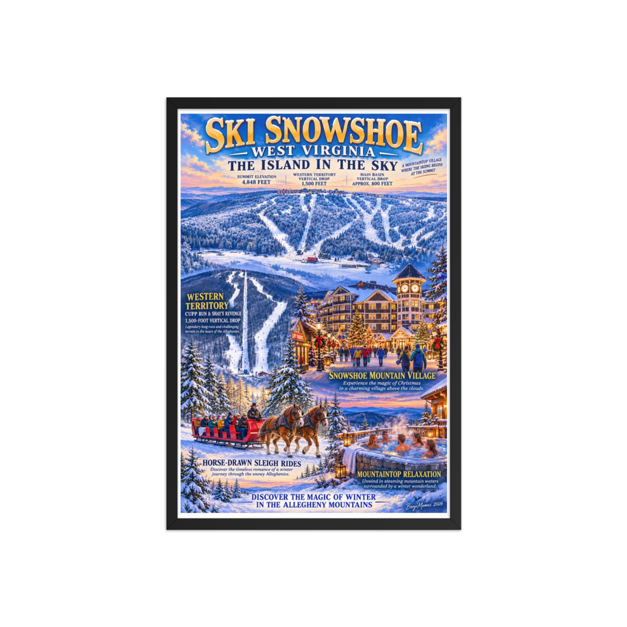Snowshoe Mountain West Virginia Framed Ski Poster – Vintage Winter Resort Wall Art