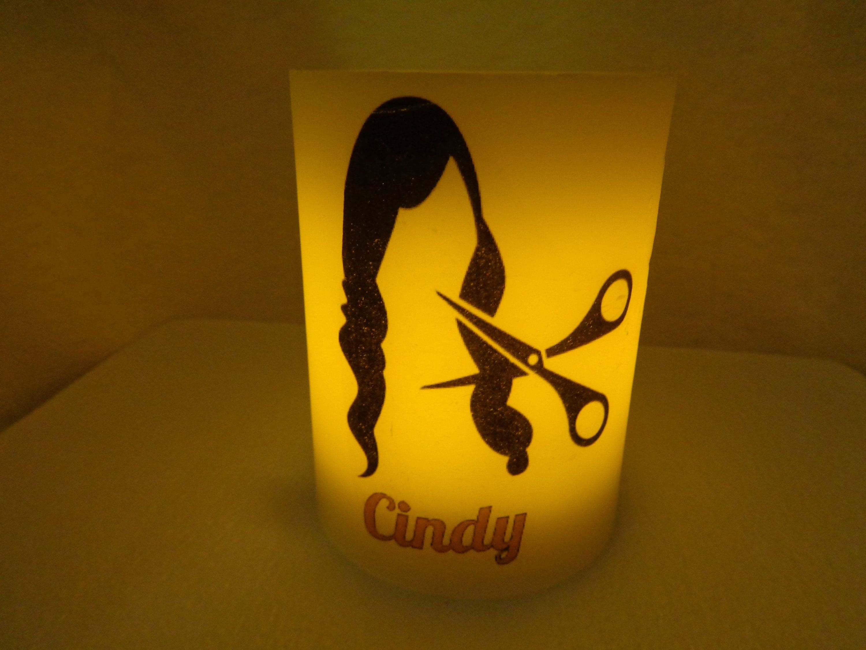 Personalized Customized Hairstylist Hairdresser Gift Handmade LED Flameless Electric Wax Candle 4" Tall Decor Desk Ornament Salon Decor - image 3