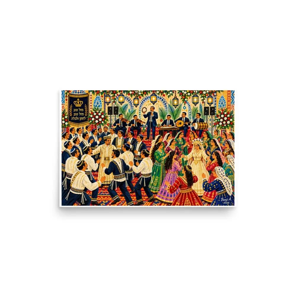 Yemenite Jewish Wedding Art, Traditional Yemenite Dancing, Jewish Heritage, Judaica Celebration Wall Decor