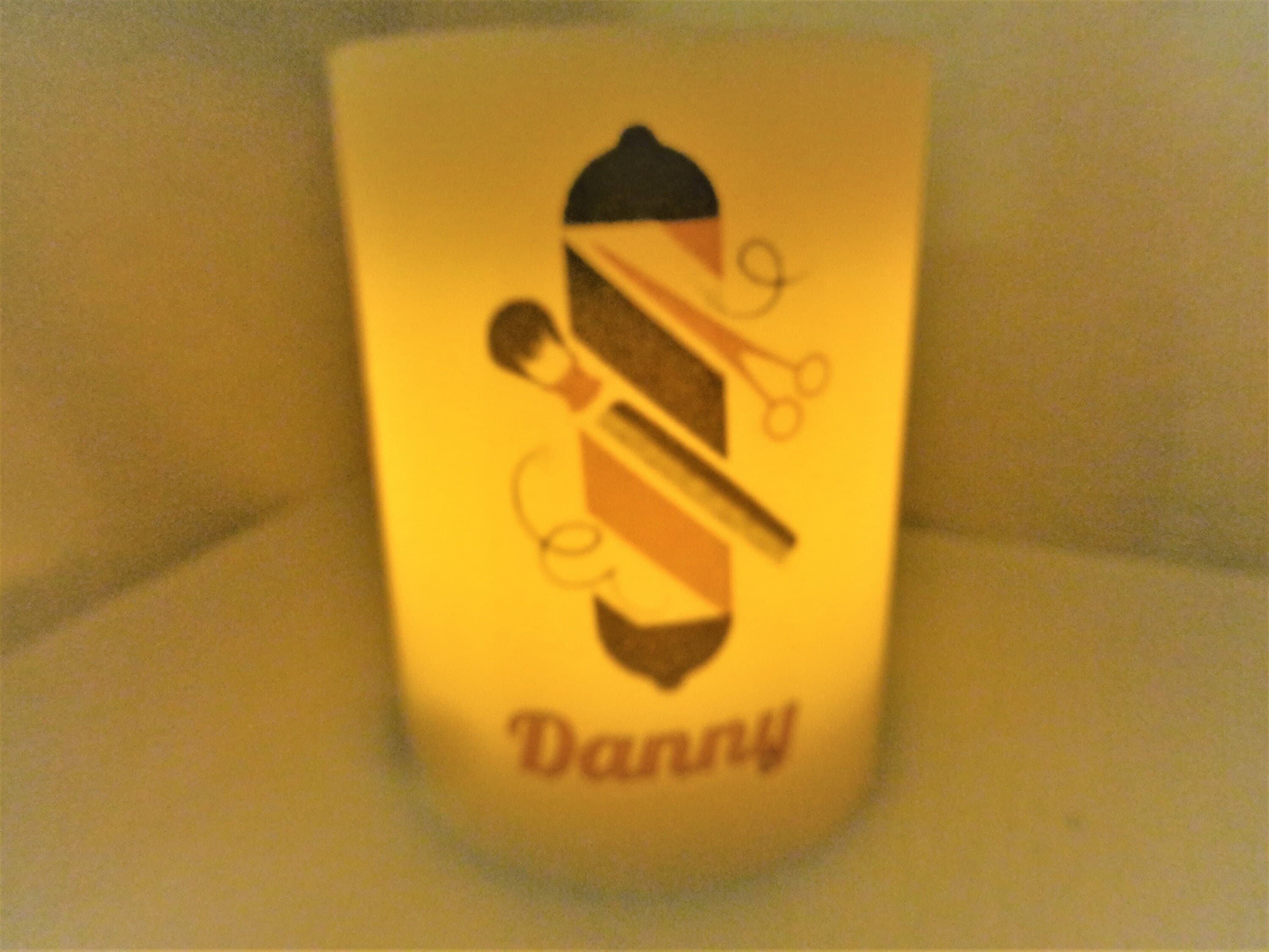 Personalized Customized Barber Gift Handmade LED Flameless Electric Wax Candle 4" Tall Decor Desk Ornament Barbershop Decor - image 3