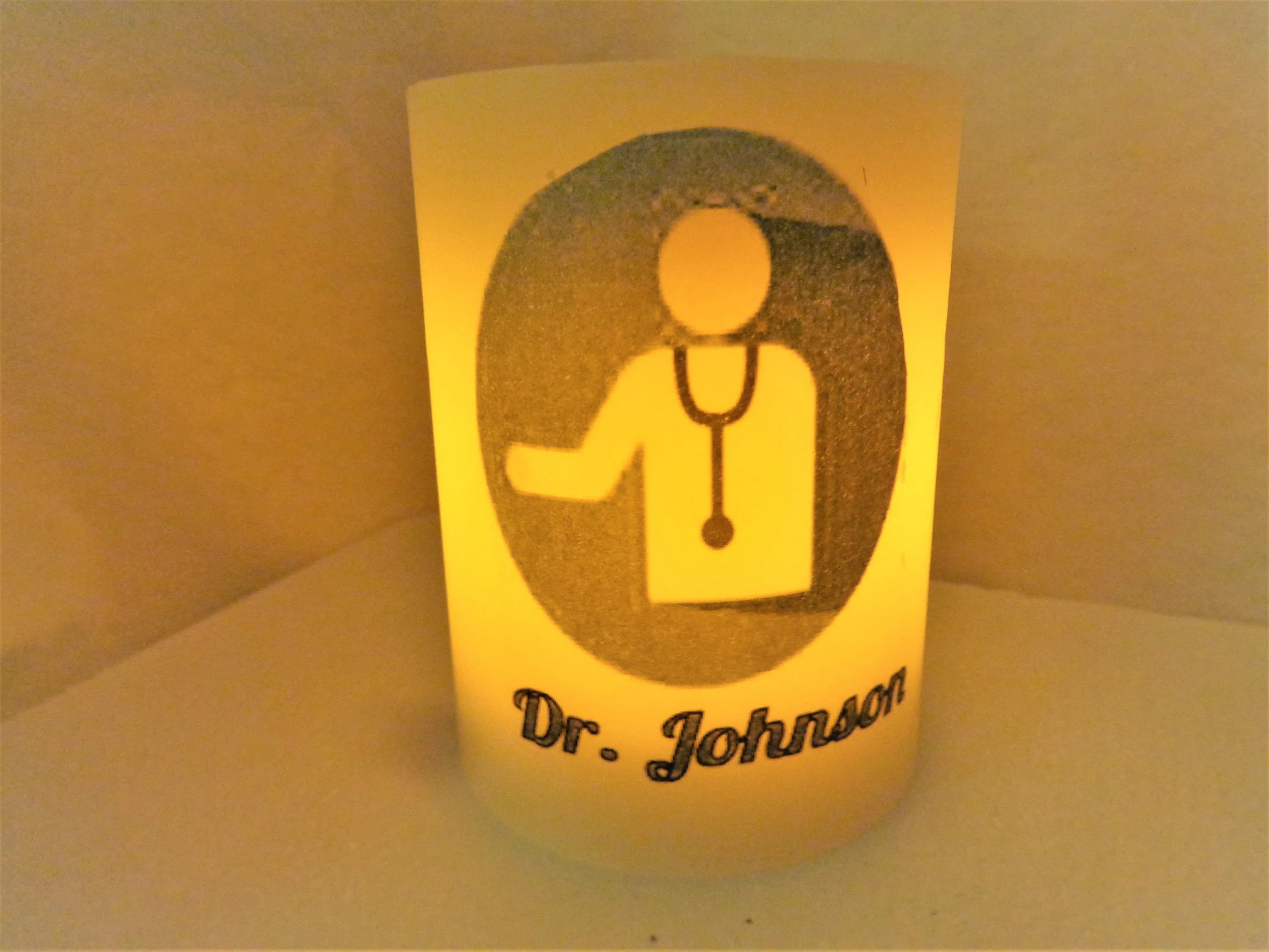 Personalized Customized Doctor Gift Handmade LED Flameless Electric Wax Candle 4" Tall Decor Desk Ornament - image 3