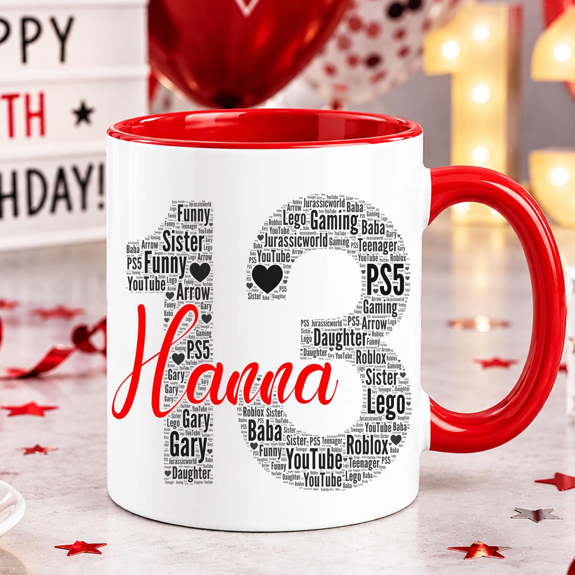Personalised 13th Birthday Mug, Custom word Birthday word art Gifts, - 13th Birthday mug gifts for boys, girls, Birthday number word art - image 4