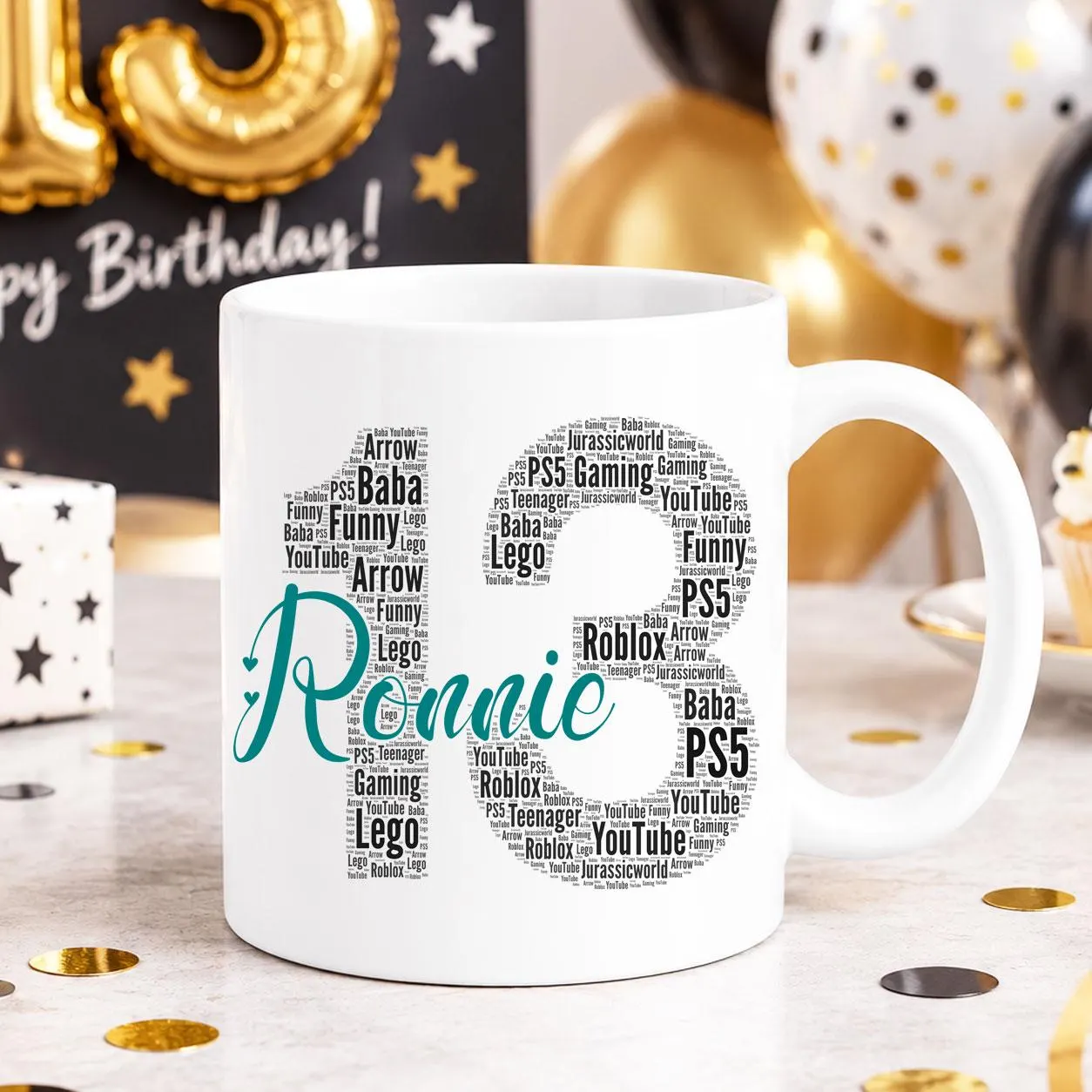 Personalised 13th Birthday Mug, Custom word Birthday word art Gifts, - 13th Birthday mug gifts for boys, girls, Birthday number word art - image 5