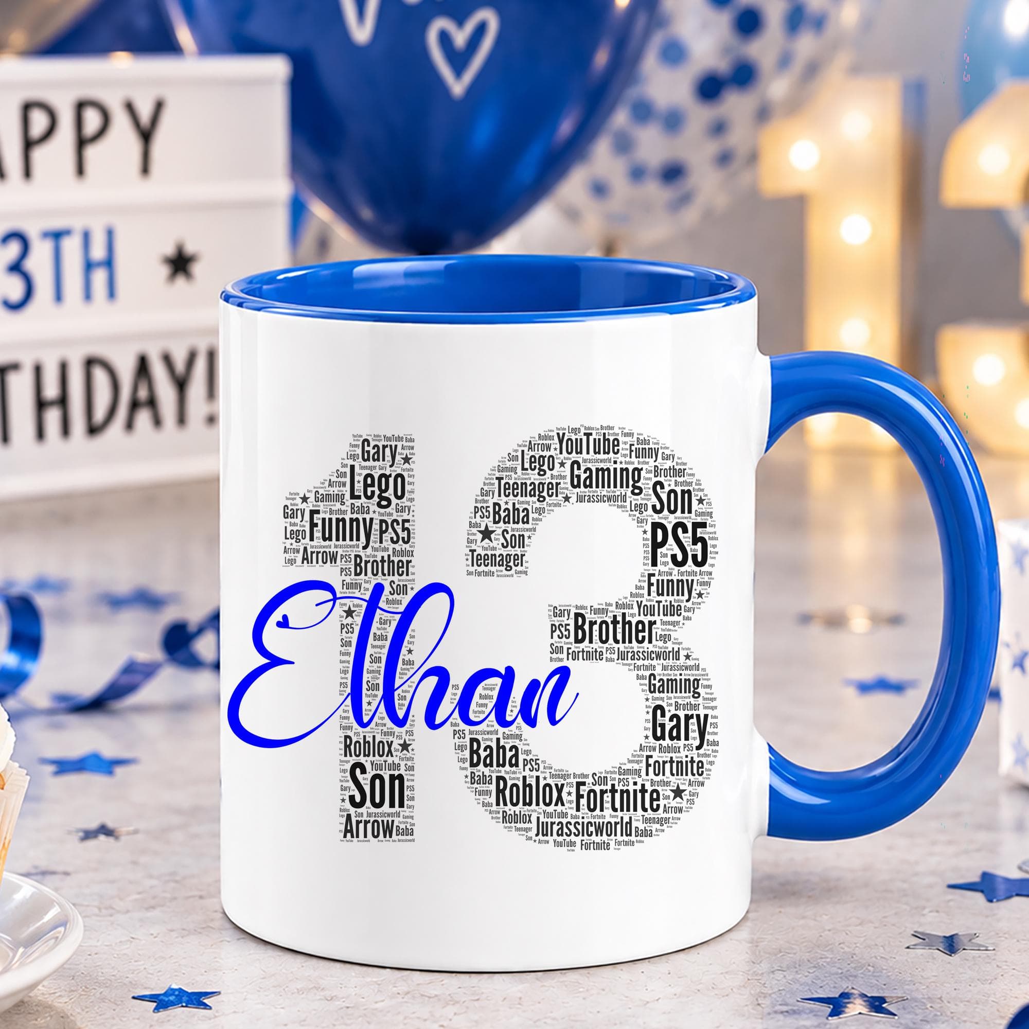 Personalised 13th Birthday Mug, Custom word Birthday word art Gifts, - 13th Birthday mug gifts for boys, girls, Birthday number word art - image 3
