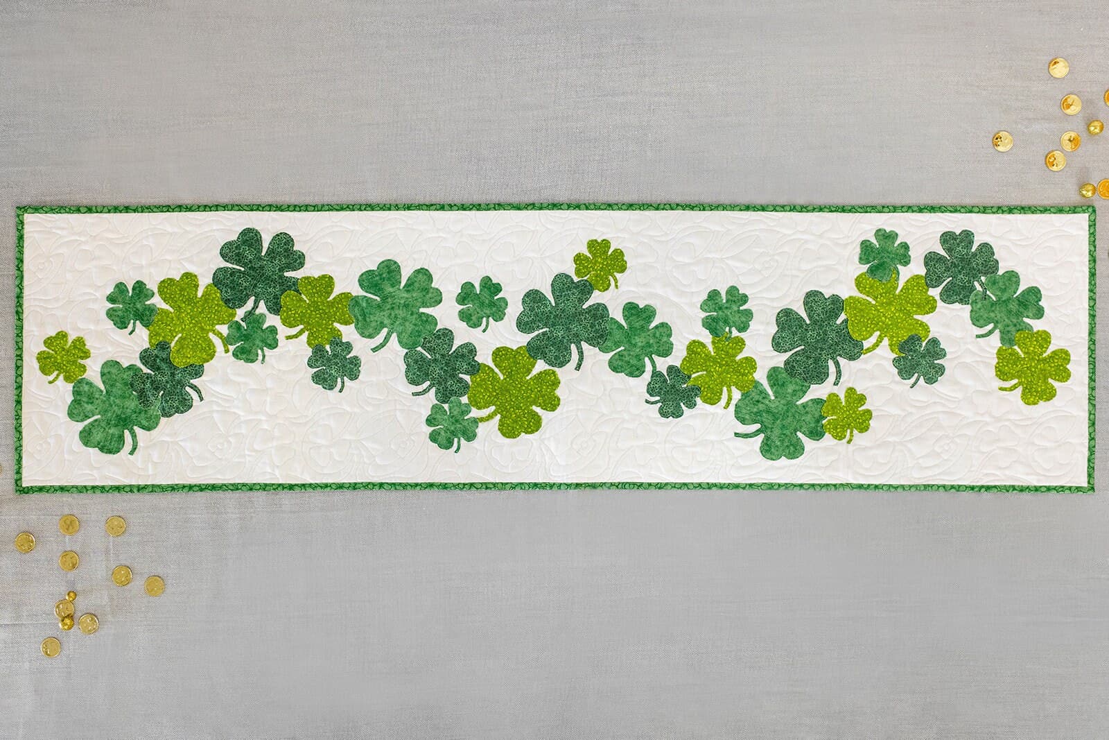 Sham-rockin St Patricks day 16 X 60 Table Runner Quilt Kit Fabric Pattern Binding Backing ALL PRE CUT 16" X 60" shamrocks beginner - image 4