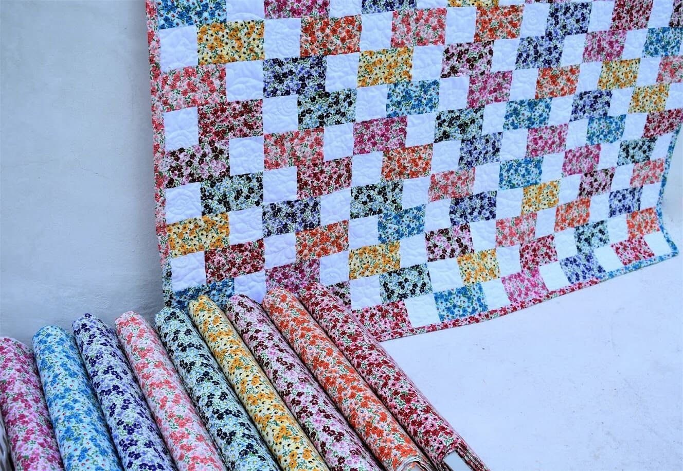 Brick Flowers Quilt Kit Fabric Pattern and Binding and backing Included ALL PRE CUT