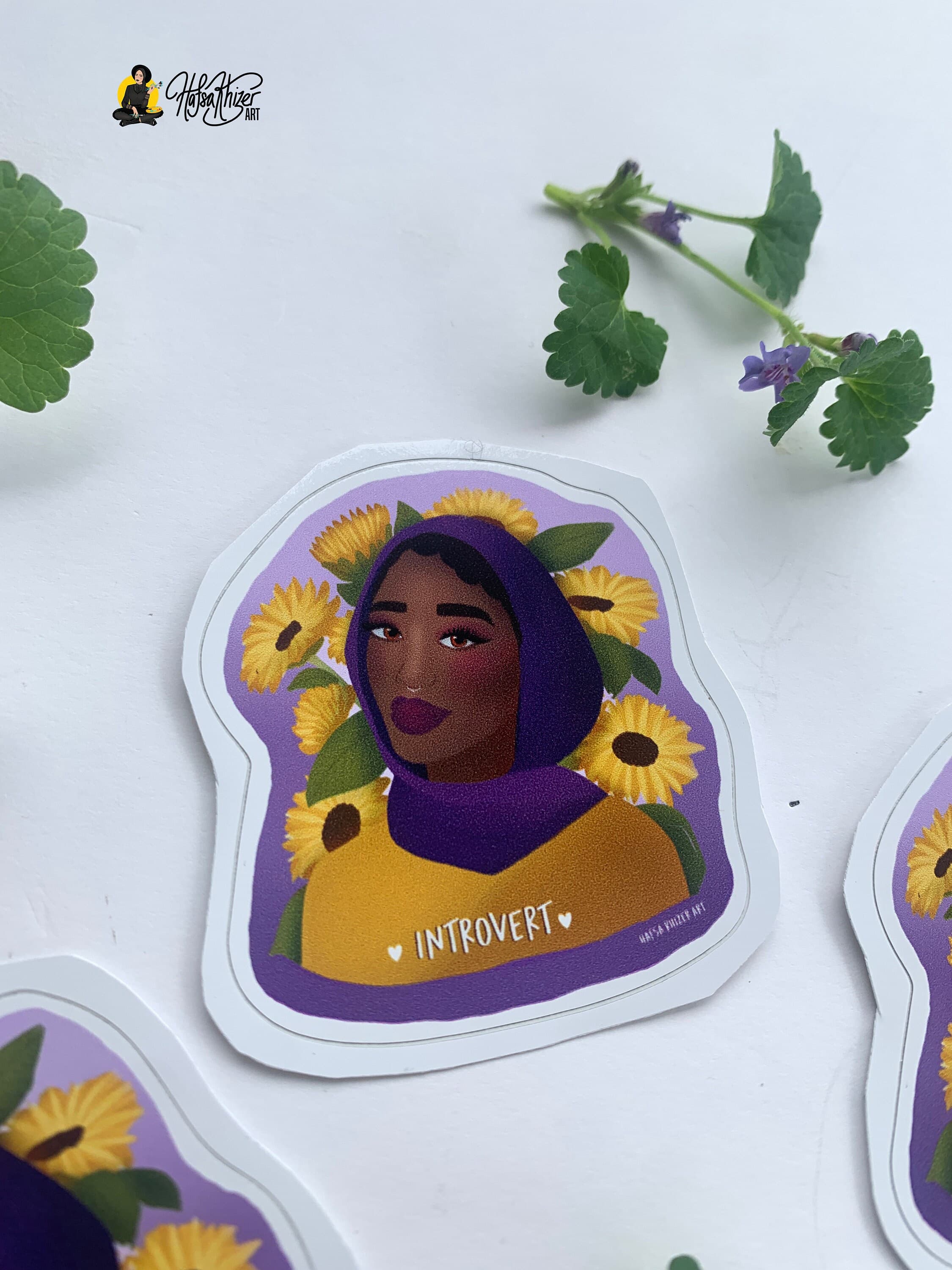 black hijabi - Sunflower muslimah Hijabi Sticker: Introvert Brown Girl Art - image 2