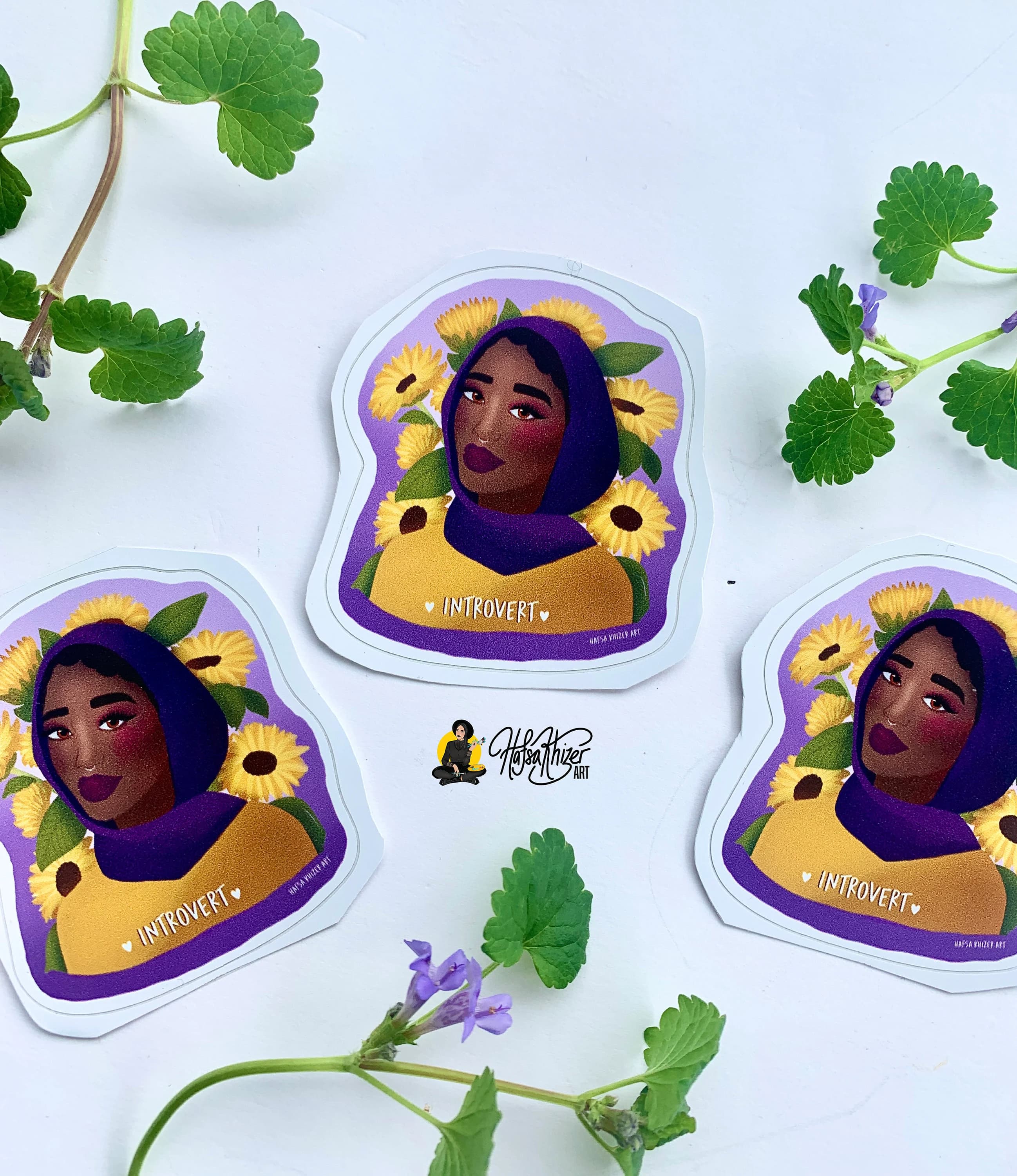 black hijabi - Sunflower muslimah Hijabi Sticker: Introvert Brown Girl Art - image 3
