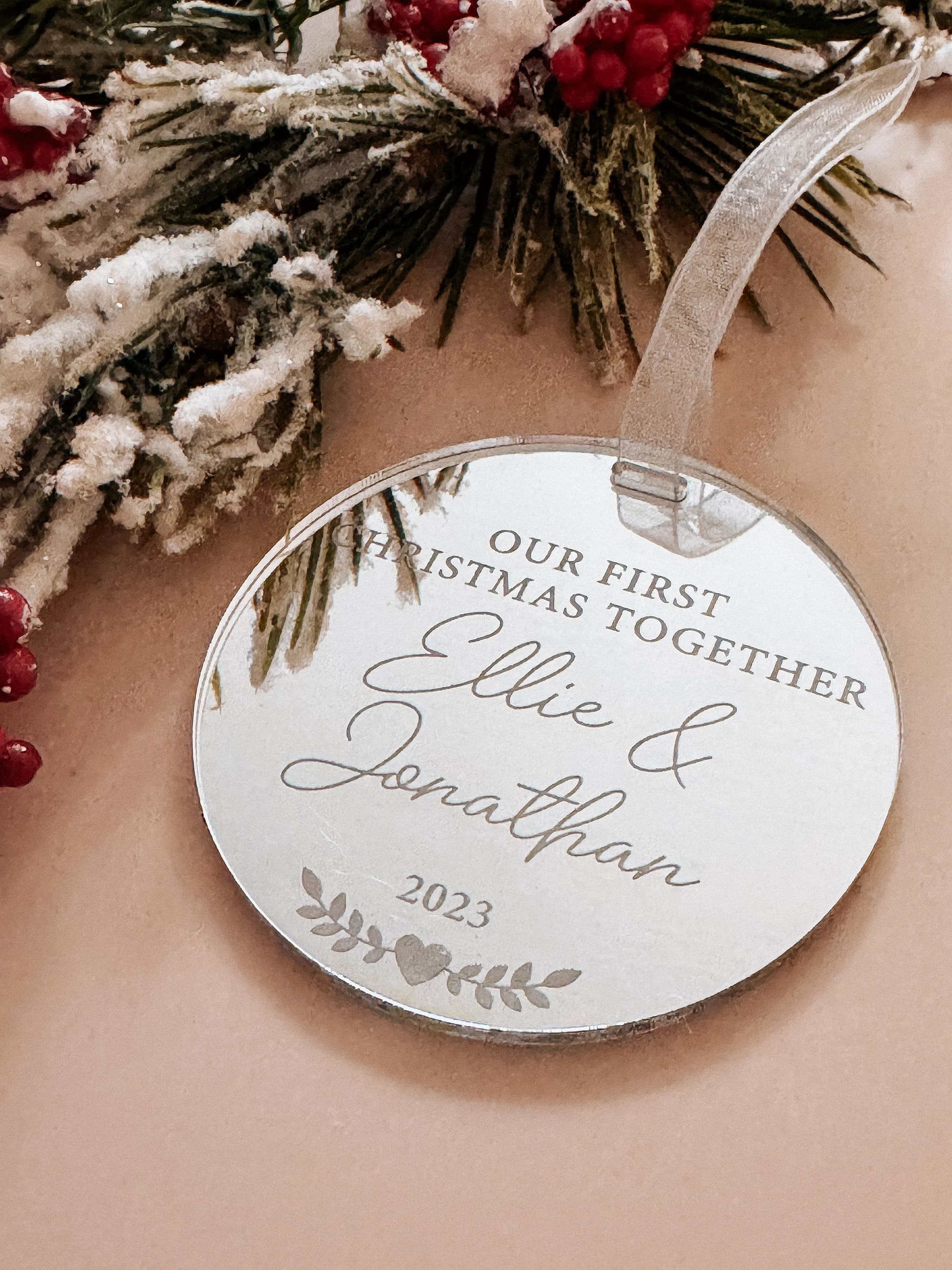 Luxury Mirror Acrylic Our First Christmas Together Personalised Ornament Bauble Decoration - image 4
