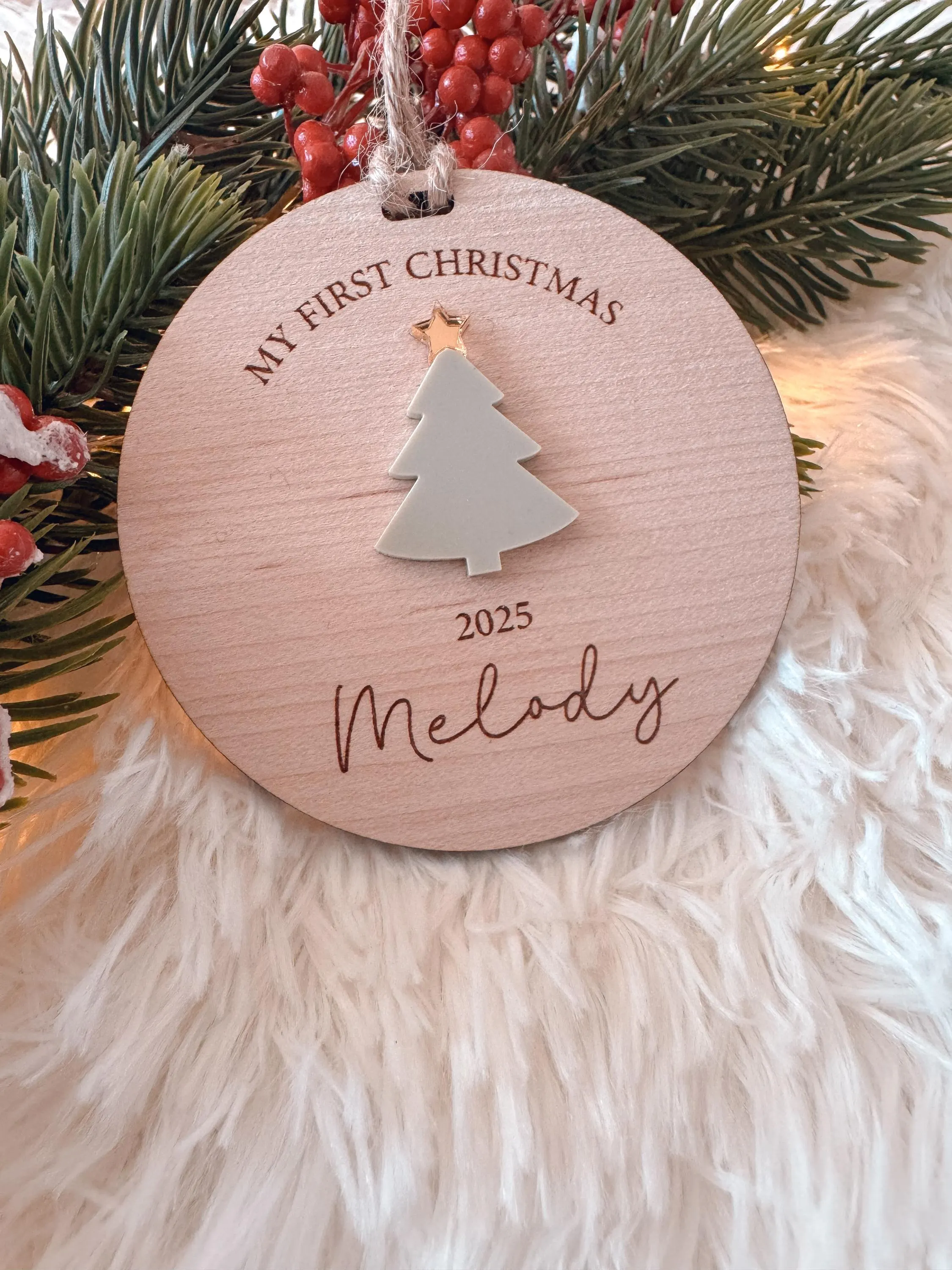 Personalised Baby's First Christmas Christmas Tree Wood And Acrylic Ornament - image 4