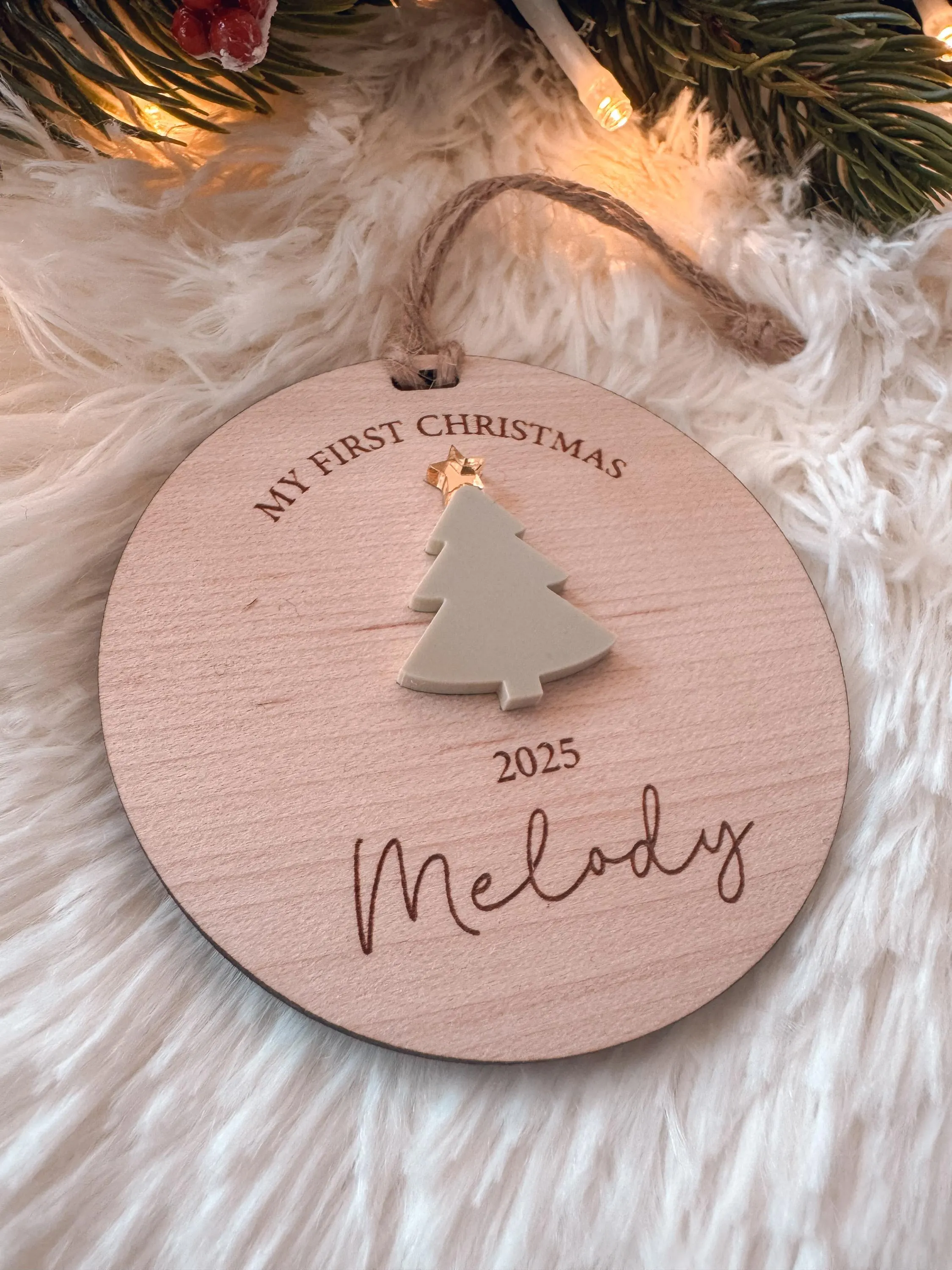 Personalised Baby's First Christmas Christmas Tree Wood And Acrylic Ornament - image 3