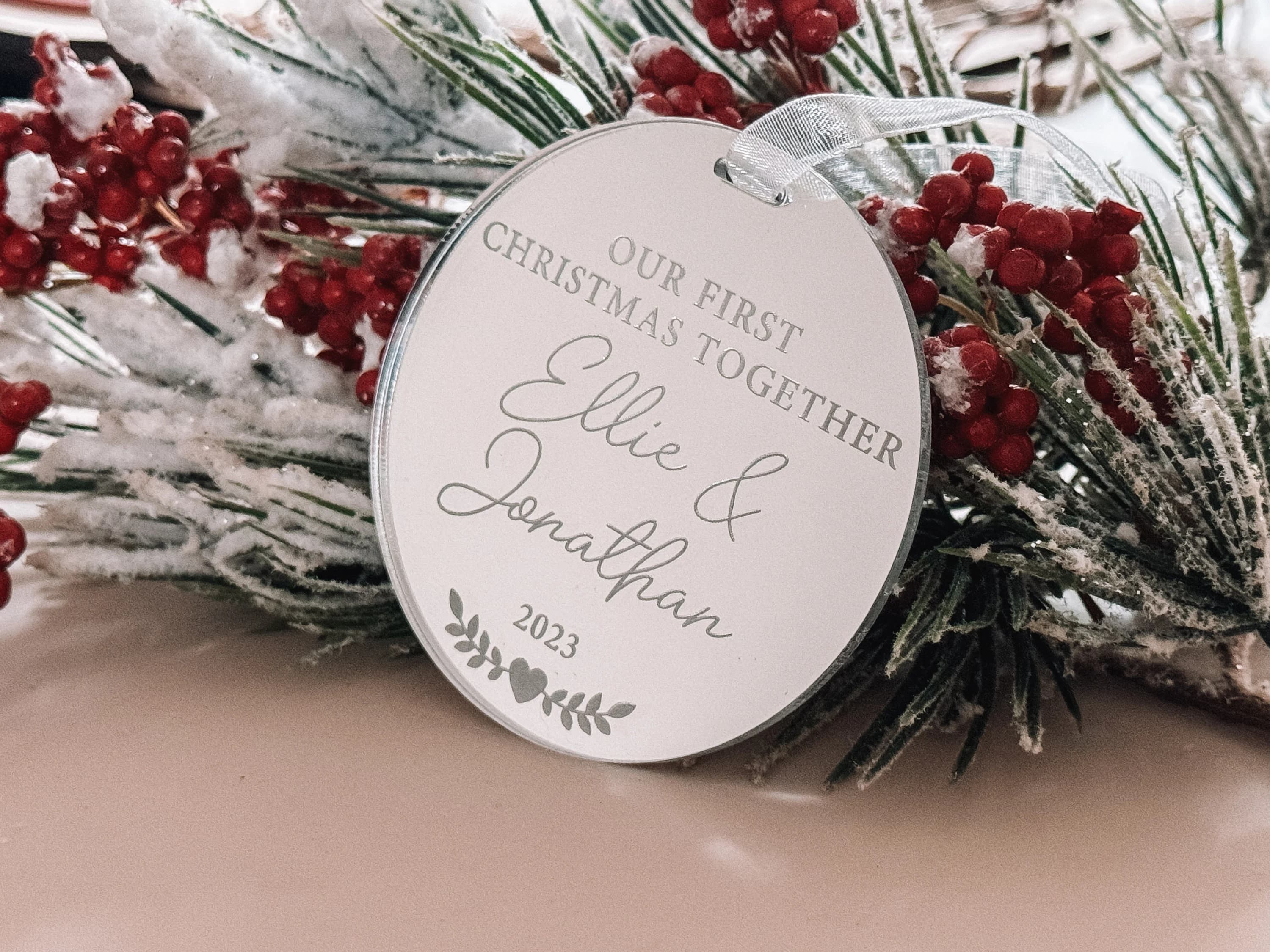 Luxury Mirror Acrylic Our First Christmas Together Personalised Ornament Bauble Decoration - image 3