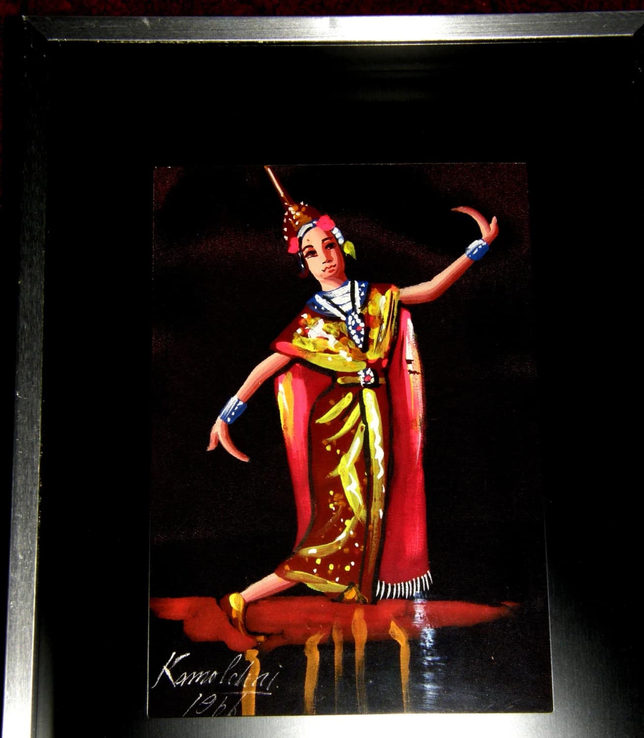 Original Thailand Dancer Oil Painting Signed Dated 1966 Framed Signed WONDERFUL!!! - image 3