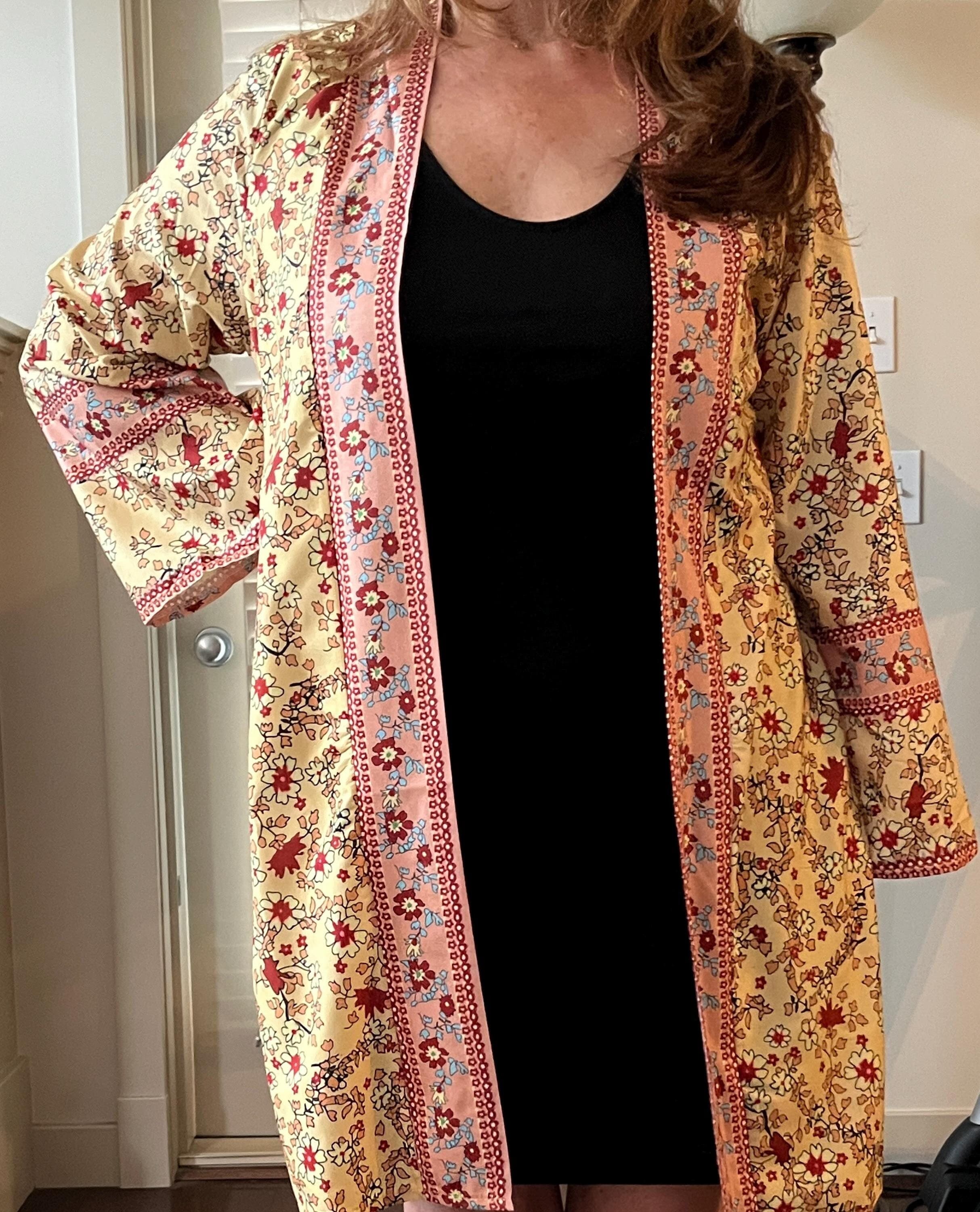 White and pink Open Kimono