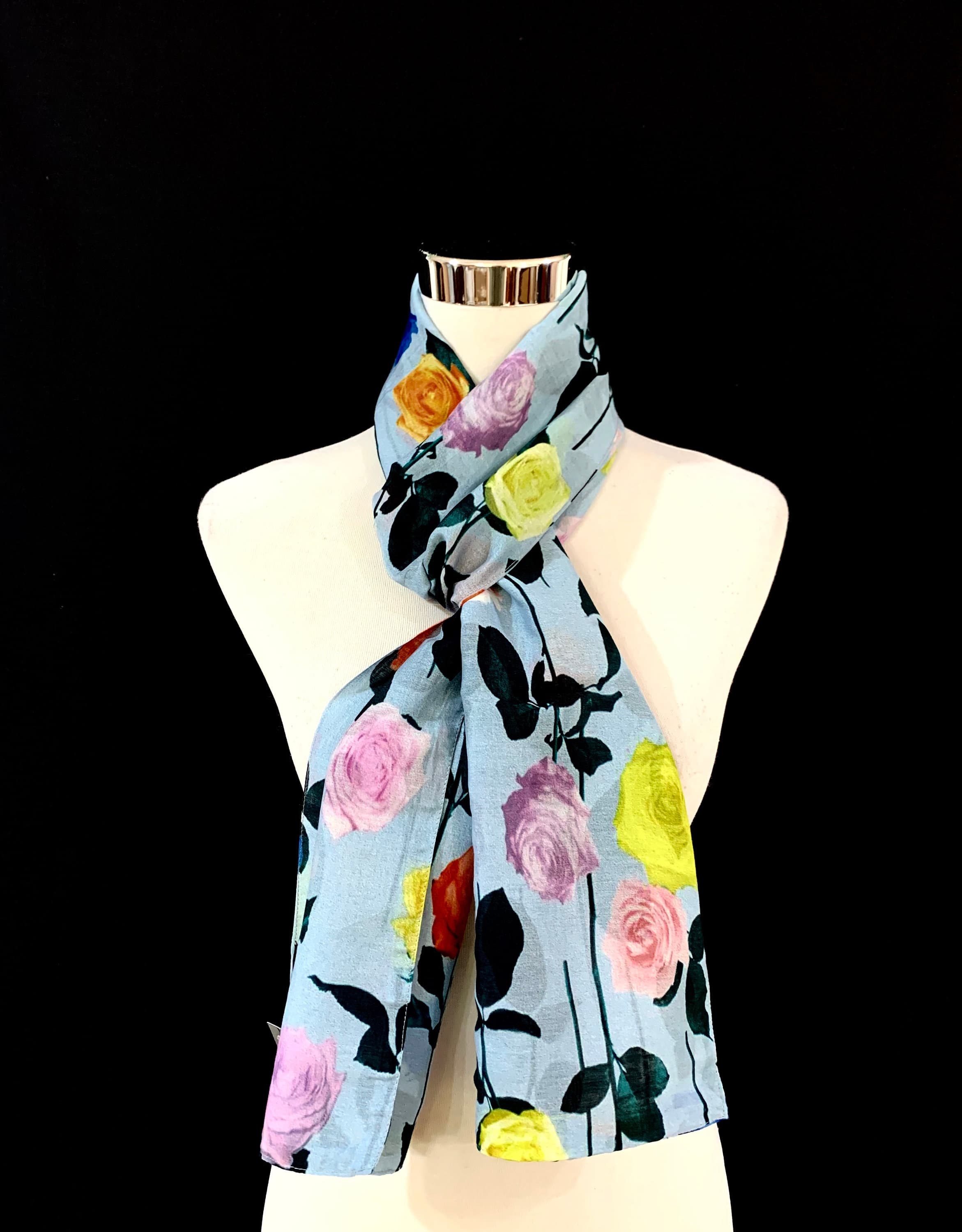 Blue base Cotton silk scarf, digitally printed Luxurious scarf, summer n spring scarf, feel good cotton silk scarf. - image 4