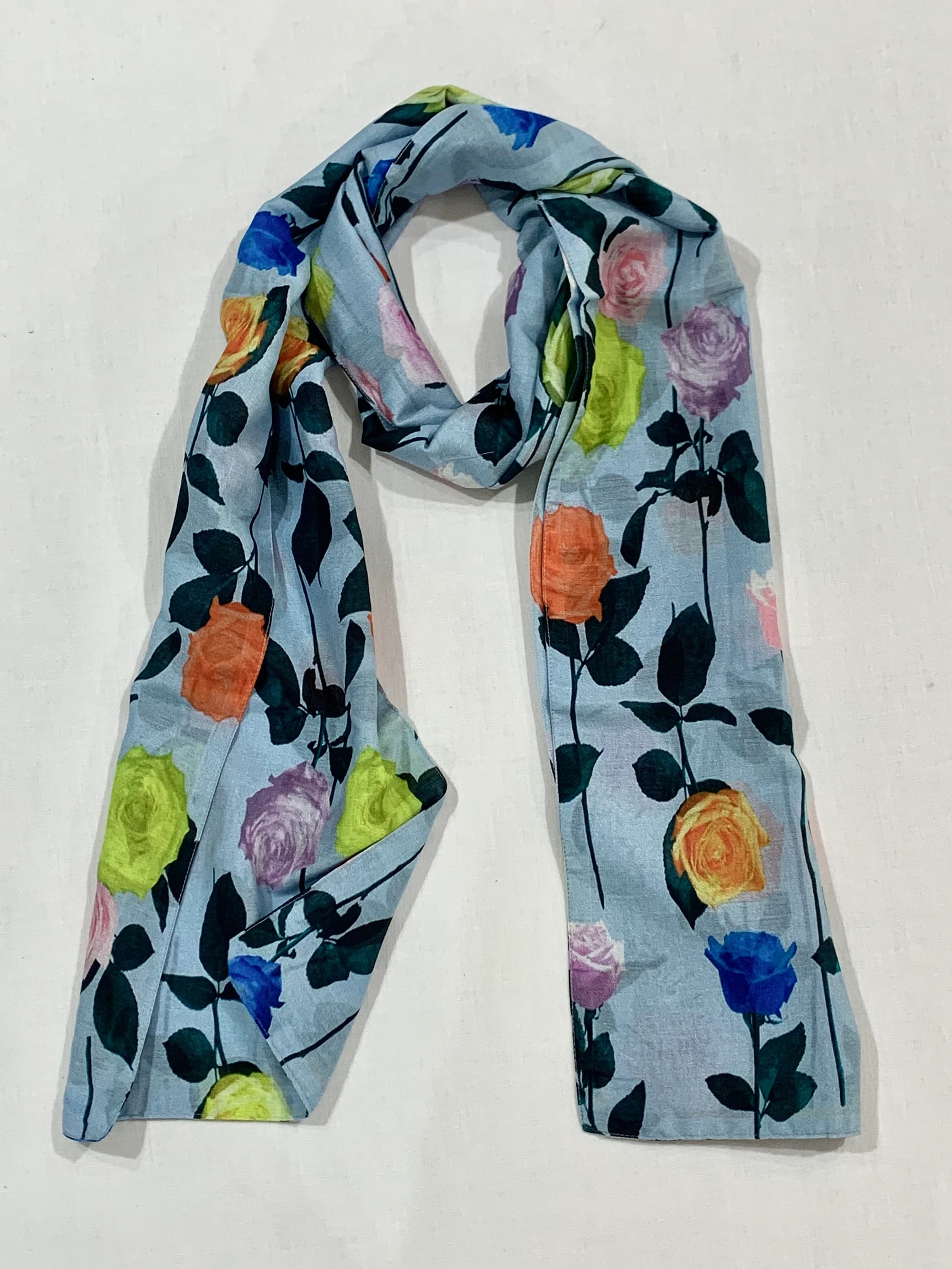 Blue base Cotton silk scarf, digitally printed Luxurious scarf, summer n spring scarf, feel good cotton silk scarf. - image 3