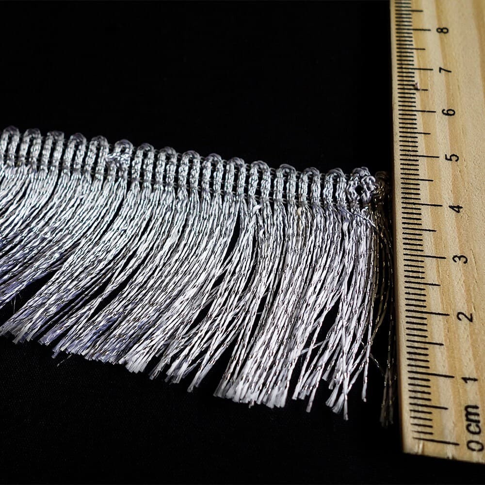 Silver tassel trim long strands - image 3