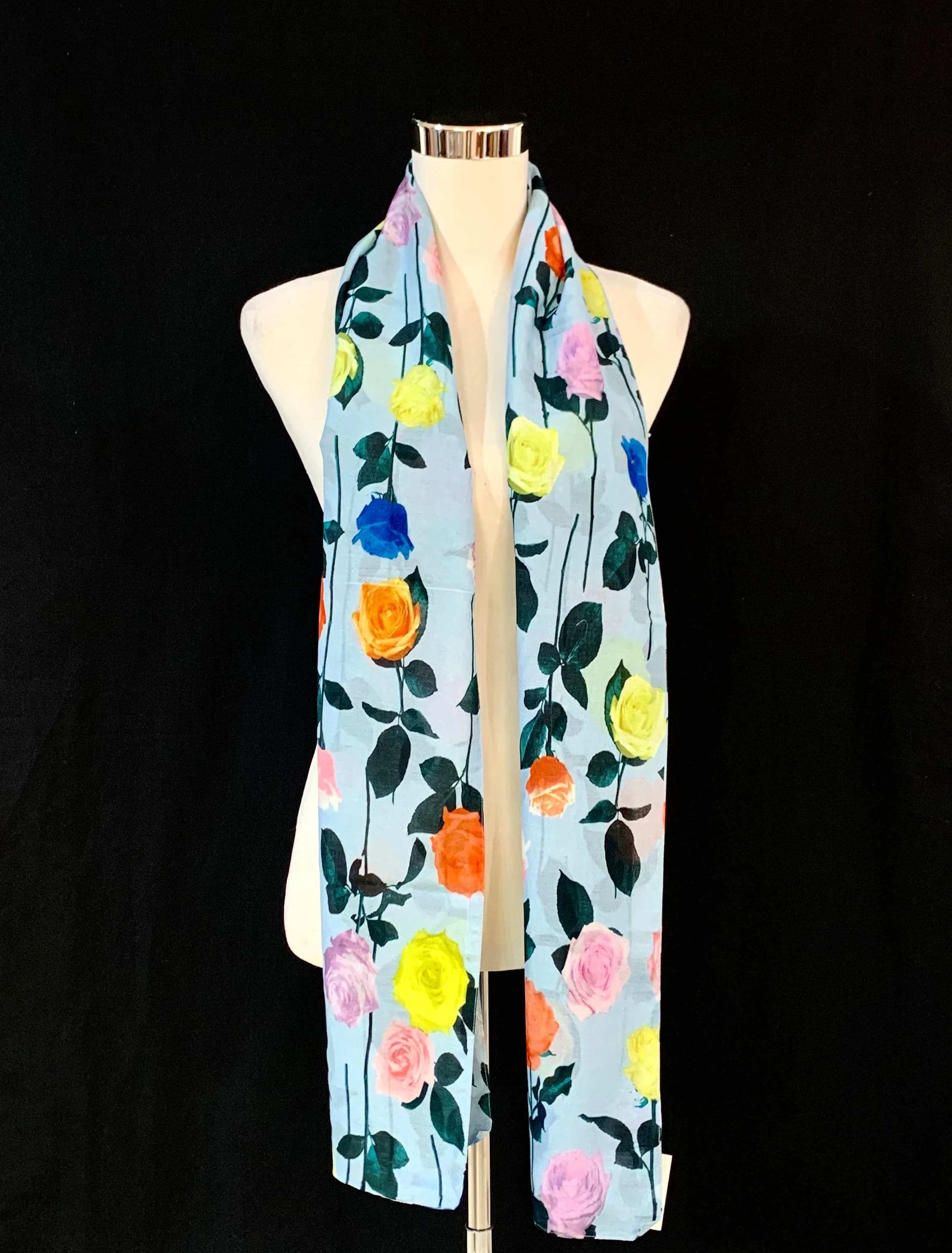 Blue base Cotton silk scarf, digitally printed Luxurious scarf, summer n spring scarf, feel good cotton silk scarf. - image 5