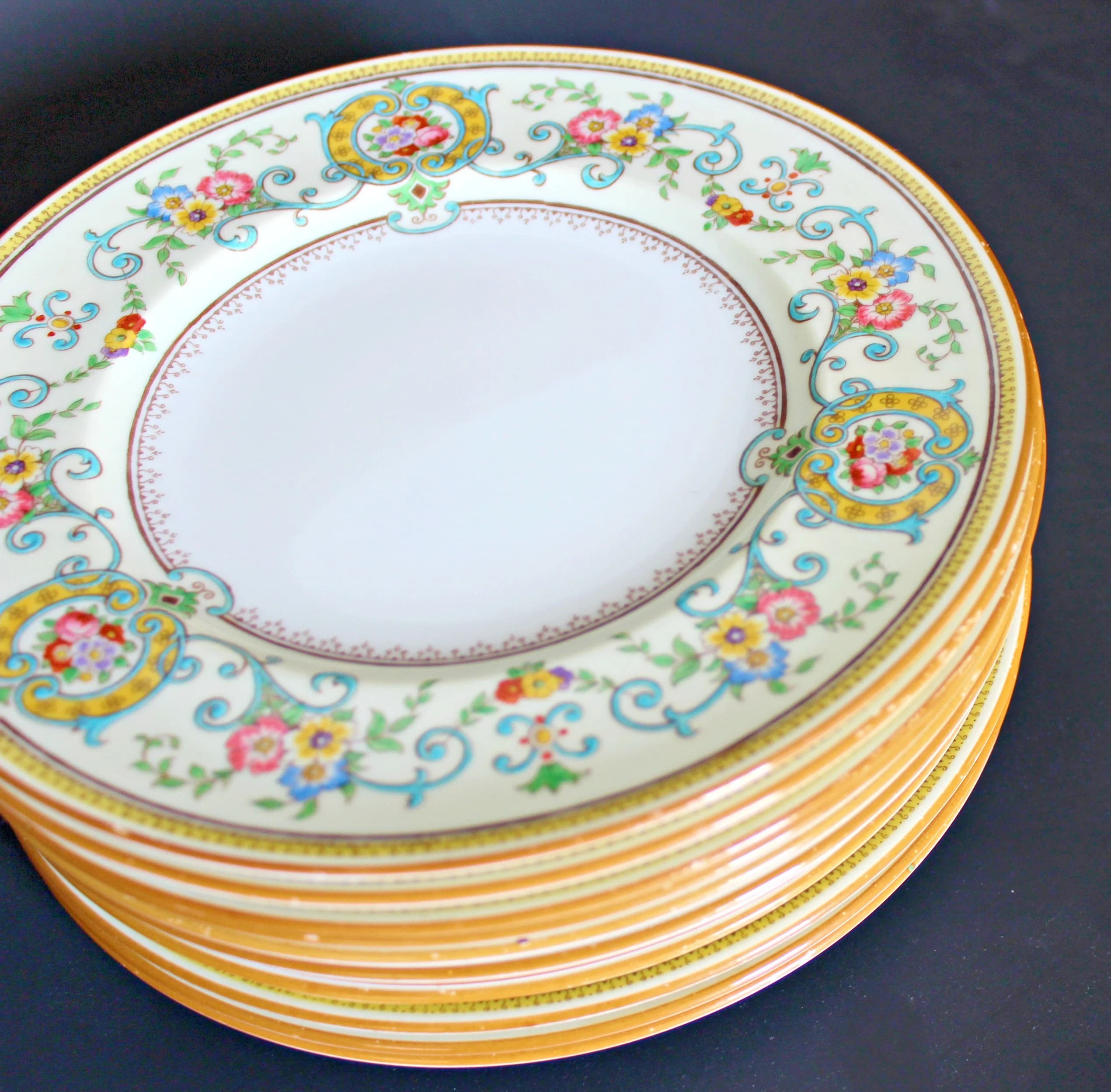 Vintage Tiffany Hand Painted by Cauldon England Plates Set of 11 Lunch On or Salad Plates 8'' D - image 4