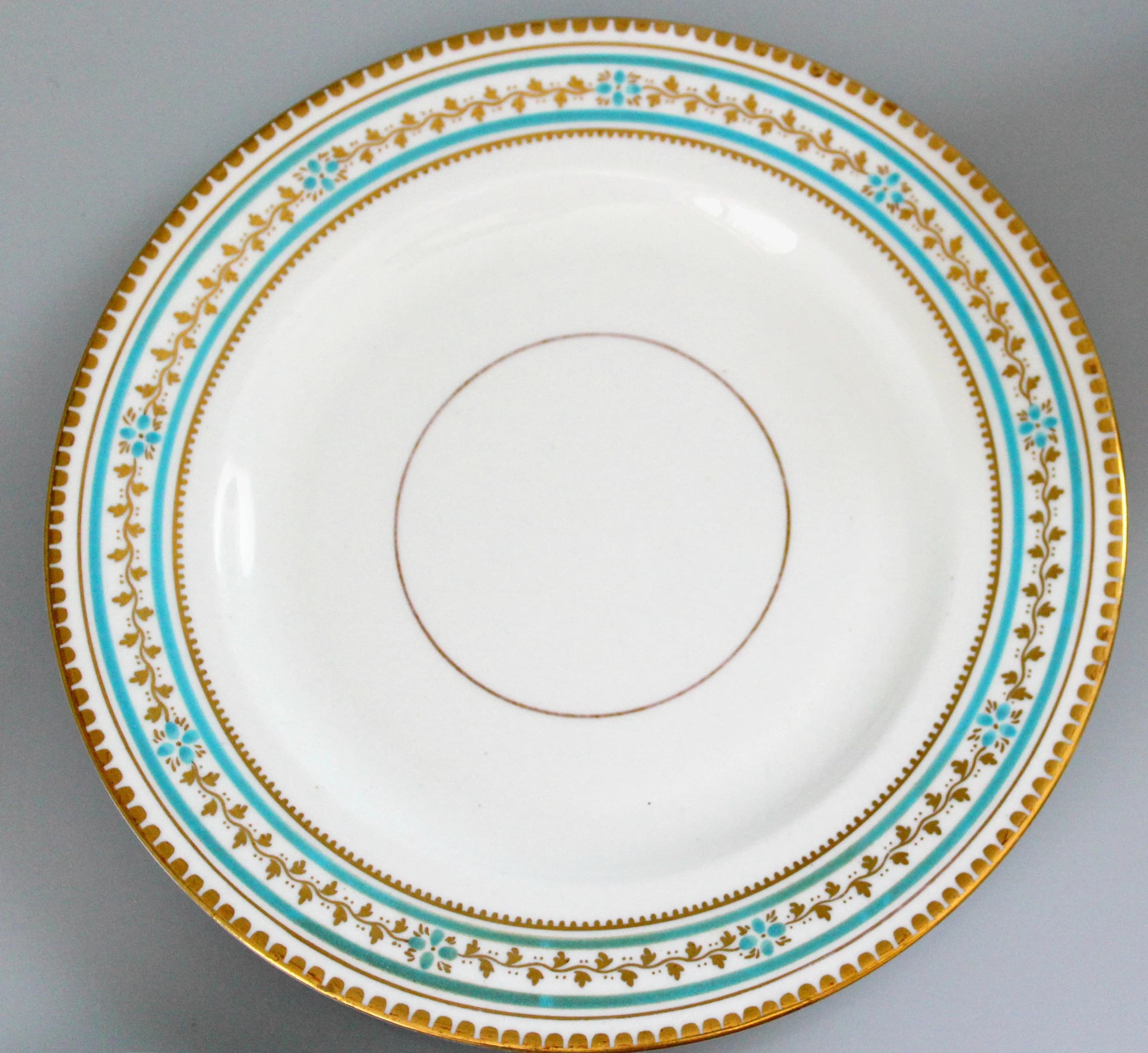 Antique Powell & Bishop Turquoise Gold Floral Breakfast Set Large Tea Cup Saucer Lunch Plate Butter Pat England Ca 1871 Hand Painted - image 5