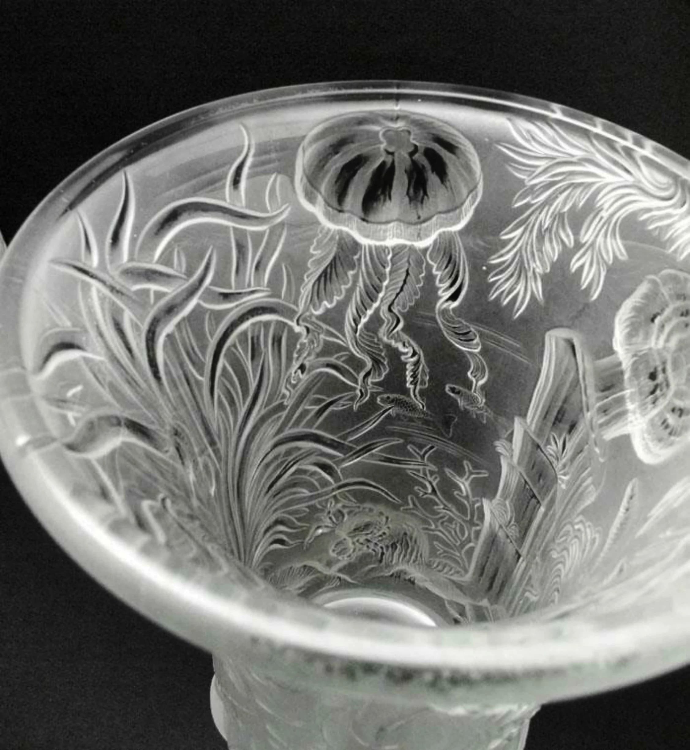 Frosted Crystal Glass Sea Life Vase Josef Inwald Barolac Large 11''H x 7.75''W - image 5