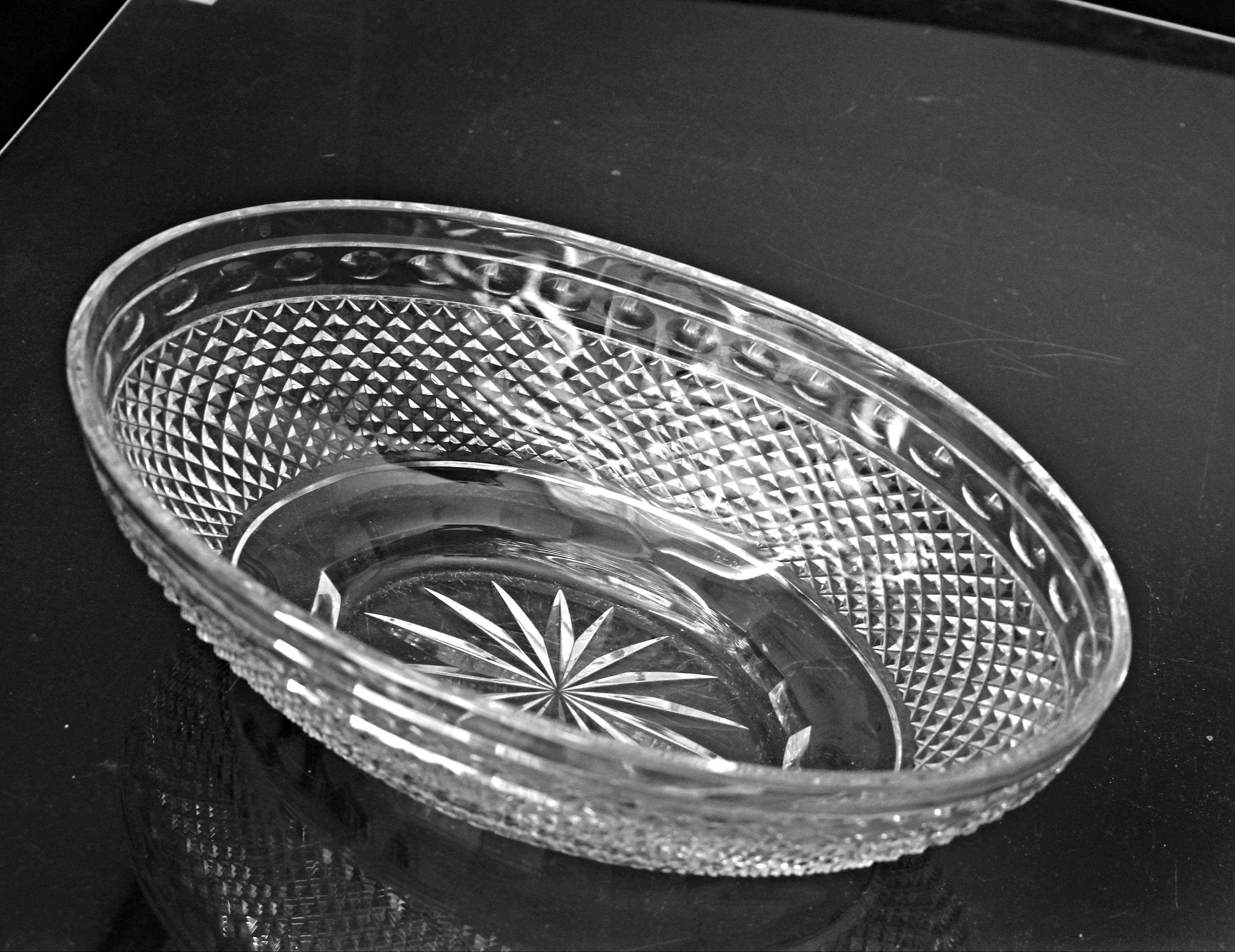 Large Crystal Boat Bowl Ireland Cut Crisscross 13'' x 7.5'' - image 3