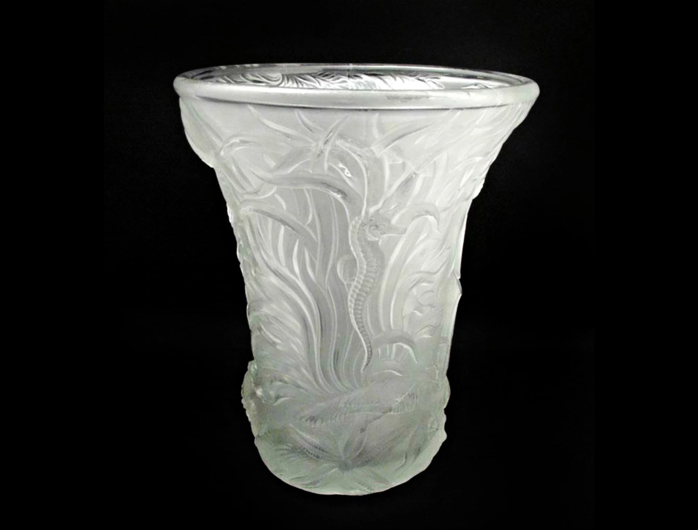 Frosted Crystal Glass Sea Life Vase Josef Inwald Barolac Large 11''H x 7.75''W - image 4