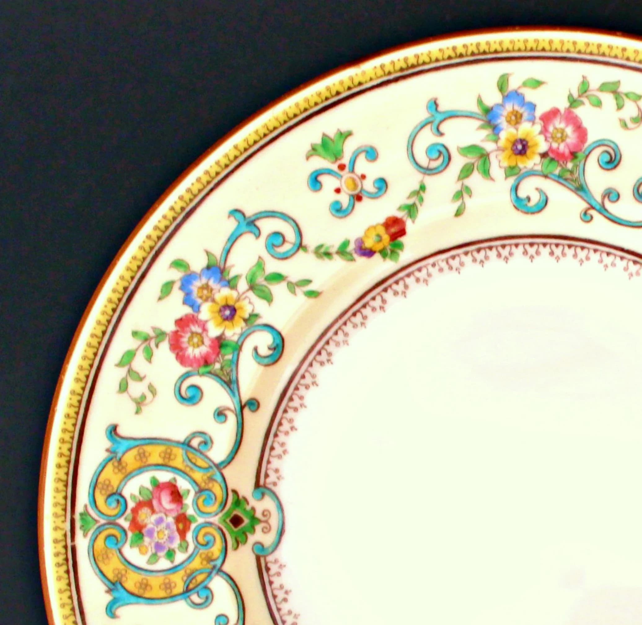 Vintage Tiffany Hand Painted by Cauldon England Plates Set of 11 Lunch On or Salad Plates 8'' D - image 3