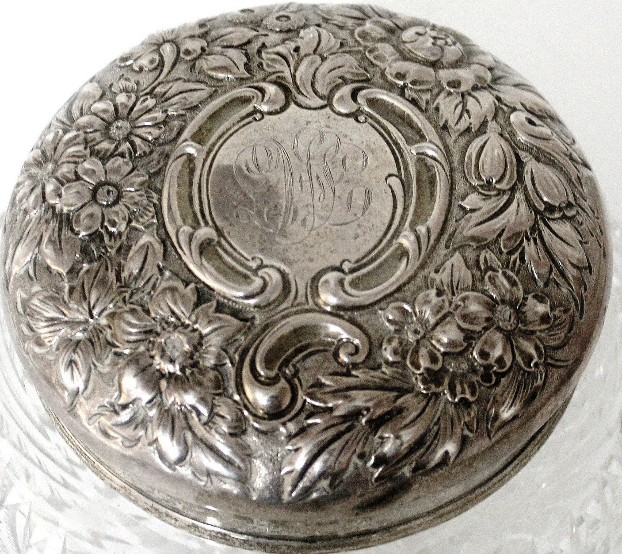 Antique Sterling Silver and American Brilliant Cut Glass Large Dresser Jar Theodore A. Kohn & Son - image 5