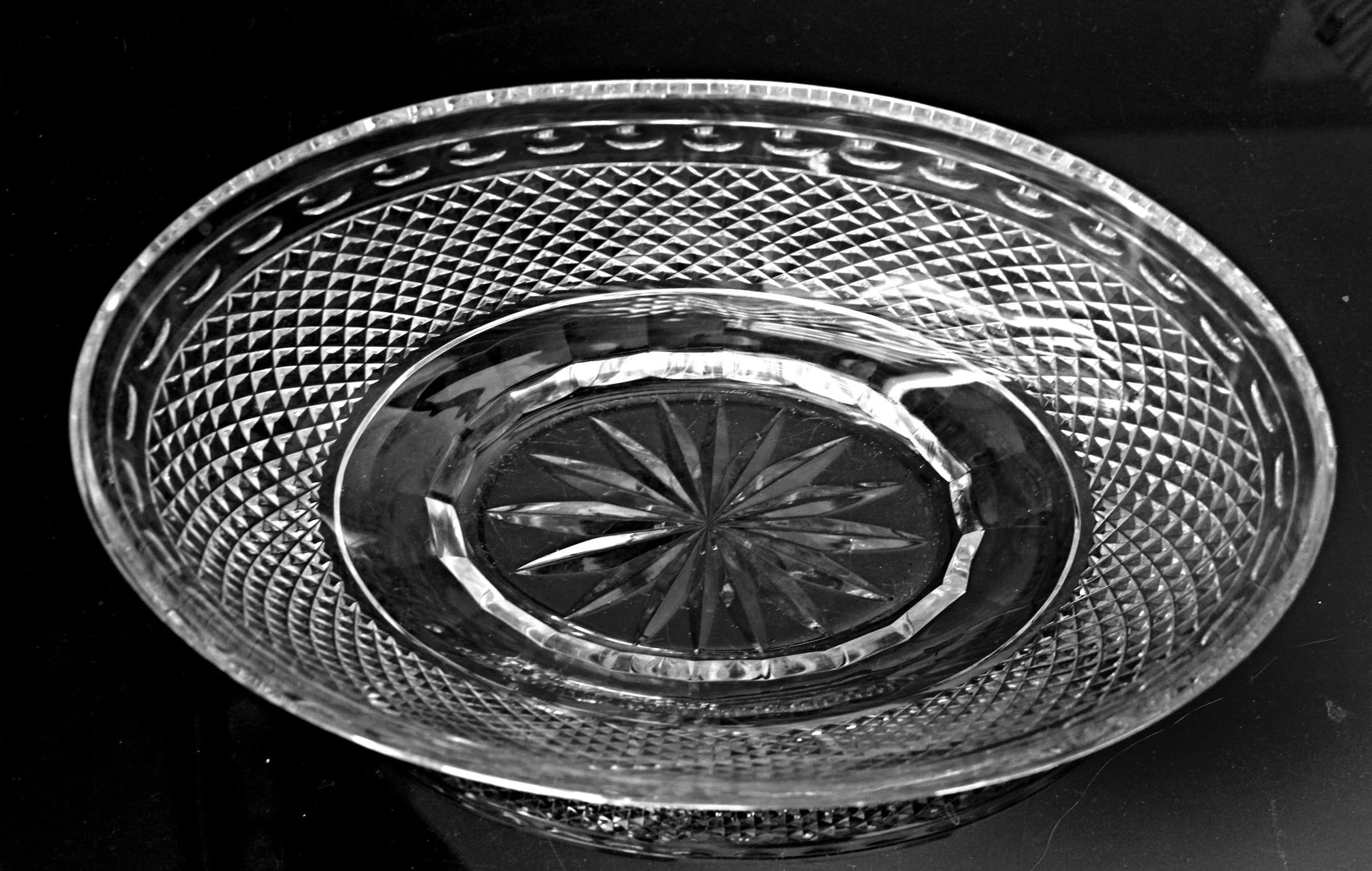 Large Crystal Boat Bowl Ireland Cut Crisscross 13'' x 7.5'' - image 5