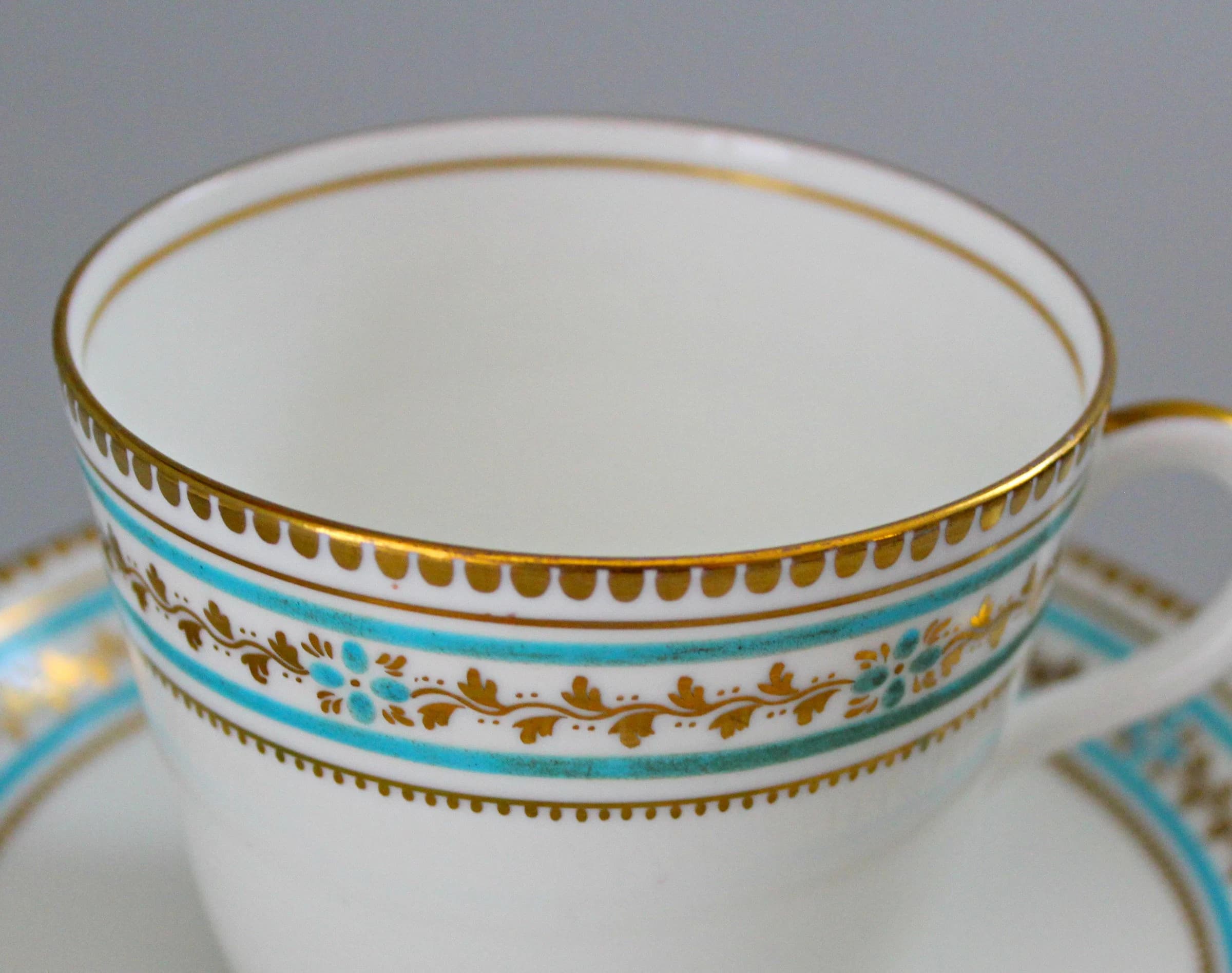 Antique Powell & Bishop Turquoise Gold Floral Breakfast Set Large Tea Cup Saucer Lunch Plate Butter Pat England Ca 1871 Hand Painted - image 4
