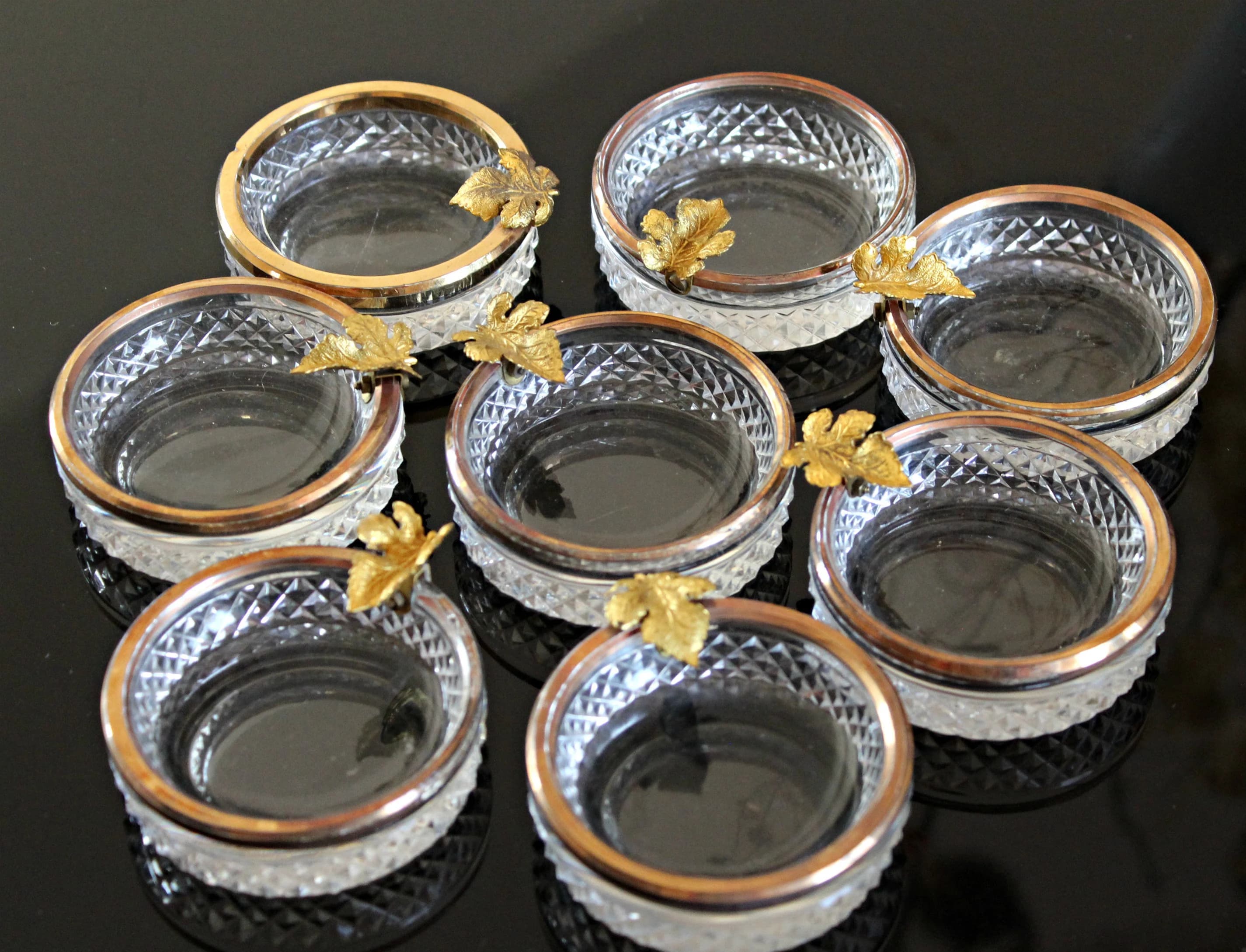 Vintage Individual Ashtray French Diamond-Point Cut Glass, Set of 8 - image 4