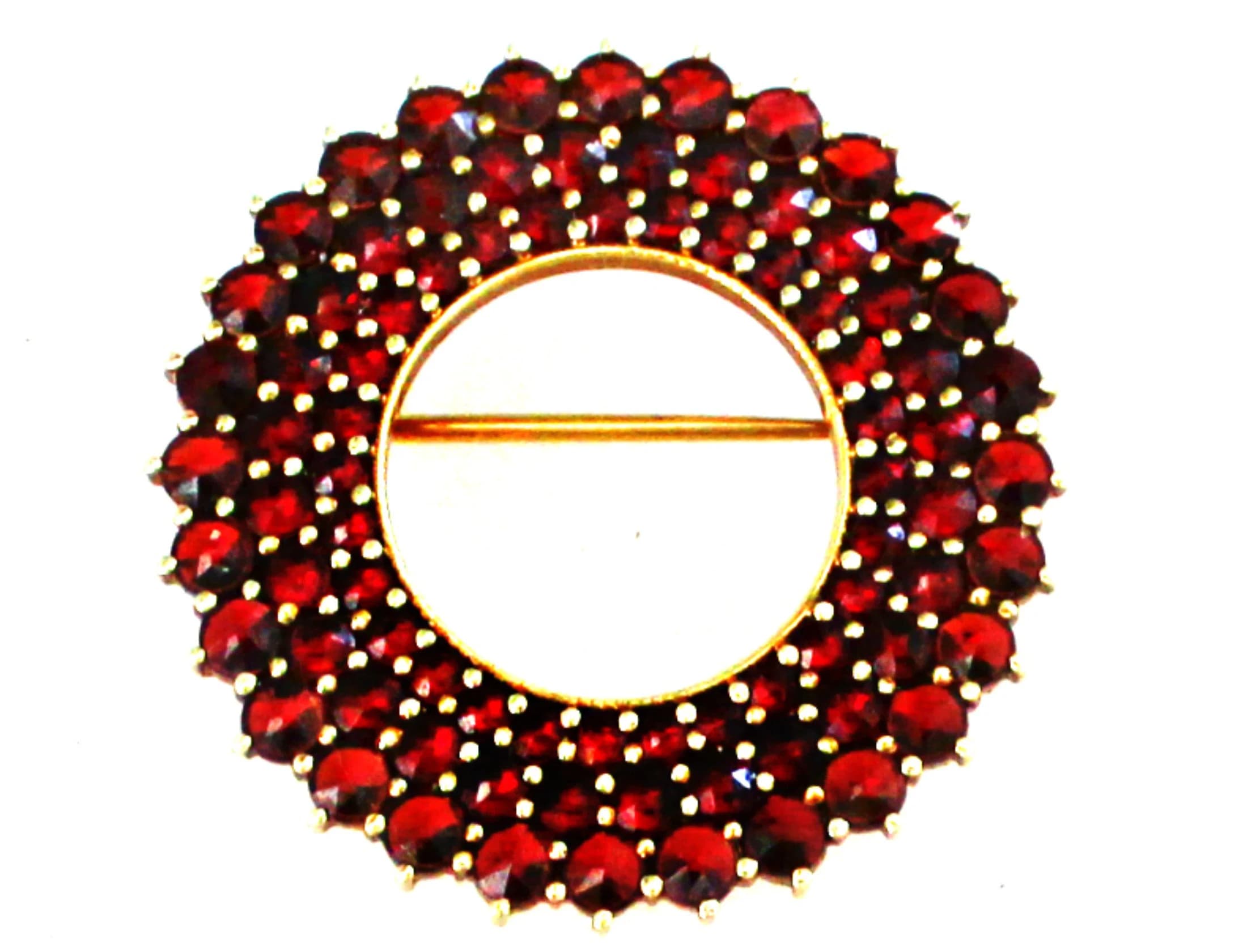 Vintage Bohemian Garnet Chanel Setting Brooch 14 k Gold Marked - image 3