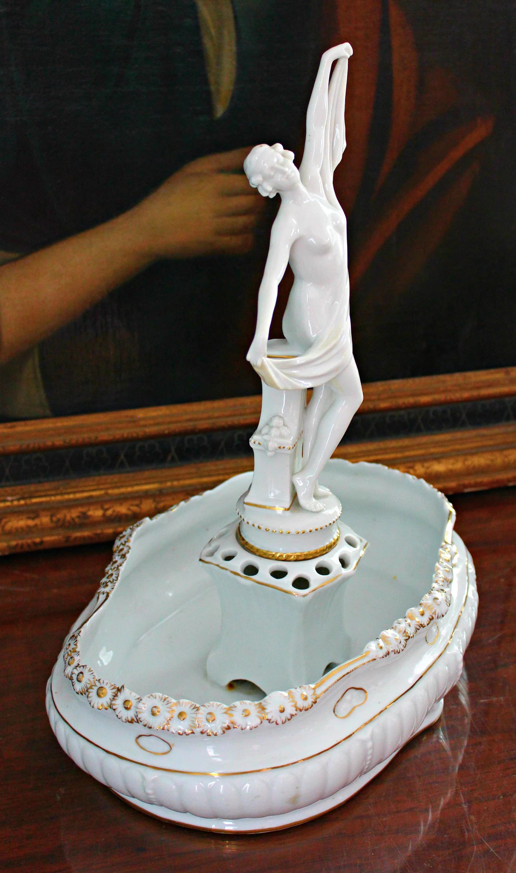 Art Deco German Porcelain Centerpiece Flower Frog Planter Ca 1920's Very Detailed - image 5