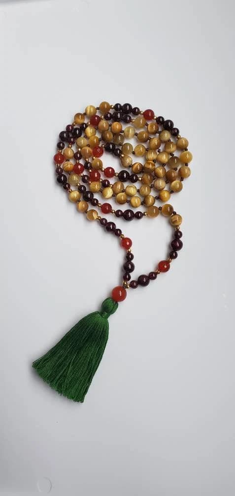 Tigers Eye 108 Mala Necklace – Garnet & Carnelian Gemstone Beads - image 2