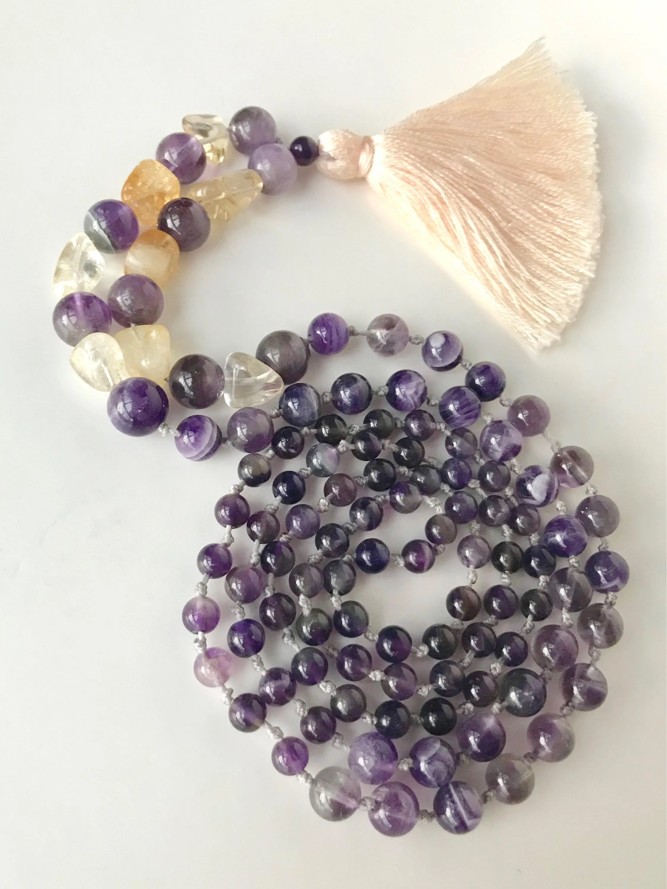 Amethyst & Citrine Mala Necklace - February Birthstone Jewelry - image 3